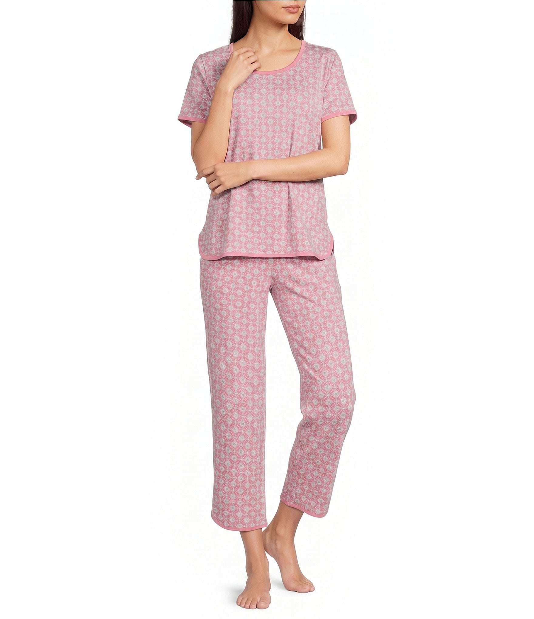 Sleep Sense Pink Geo Print Coordinating Knit Sleep Crop Pants