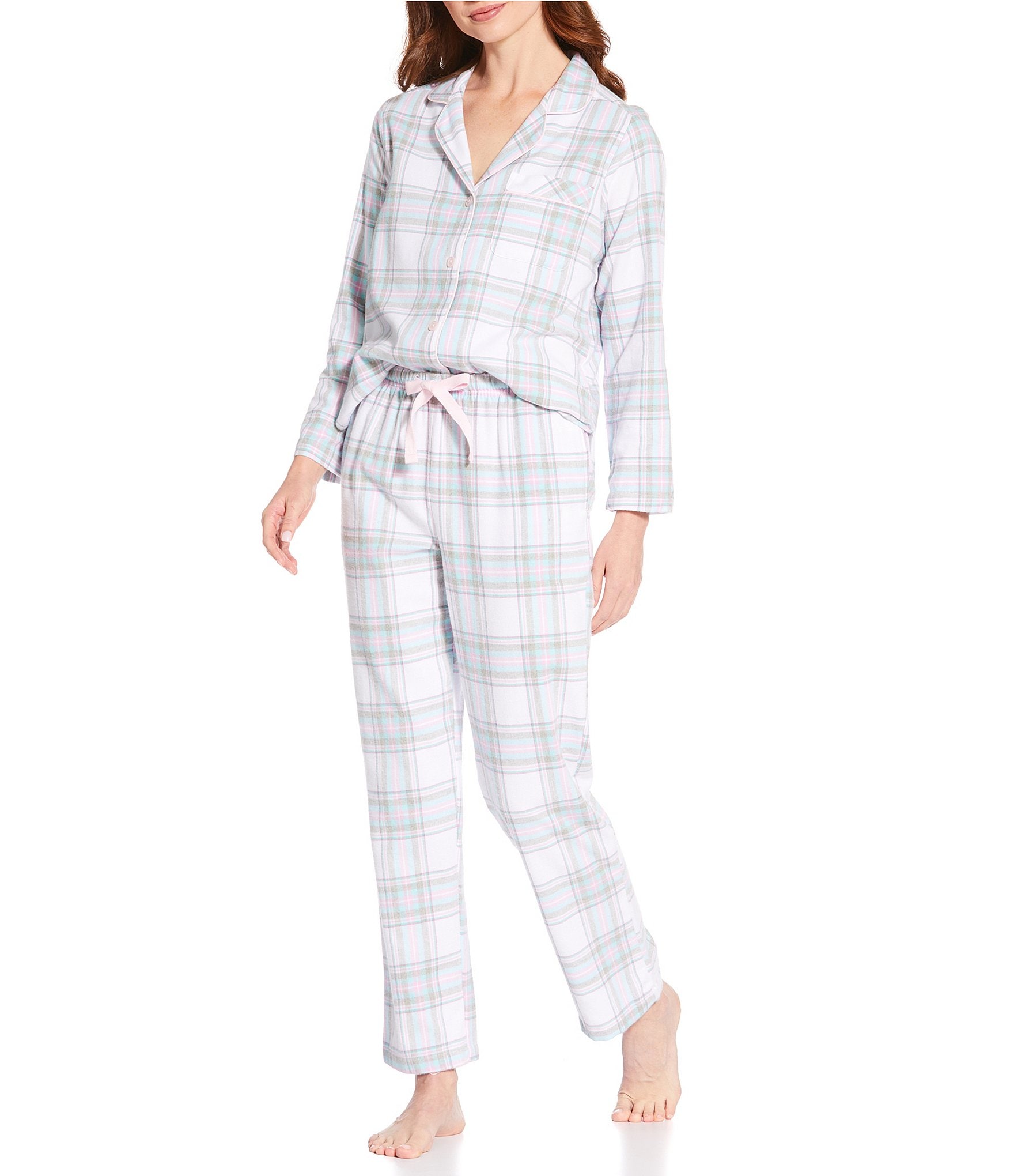 Sleep Sense Plaid Print Flannel Drawstring Tie Coordinating Sleep Pants