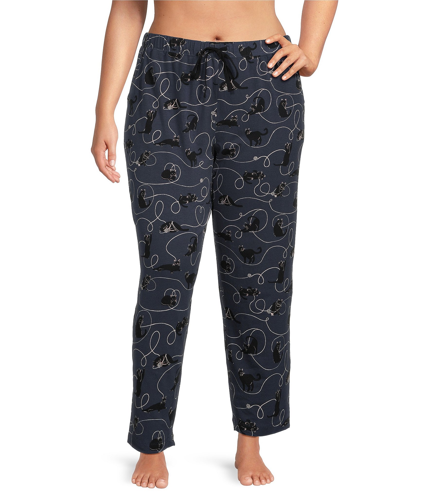 Sleep Sense Plus Size Cats & Yarn Print Coordinating Knit Capri Sleep Pants