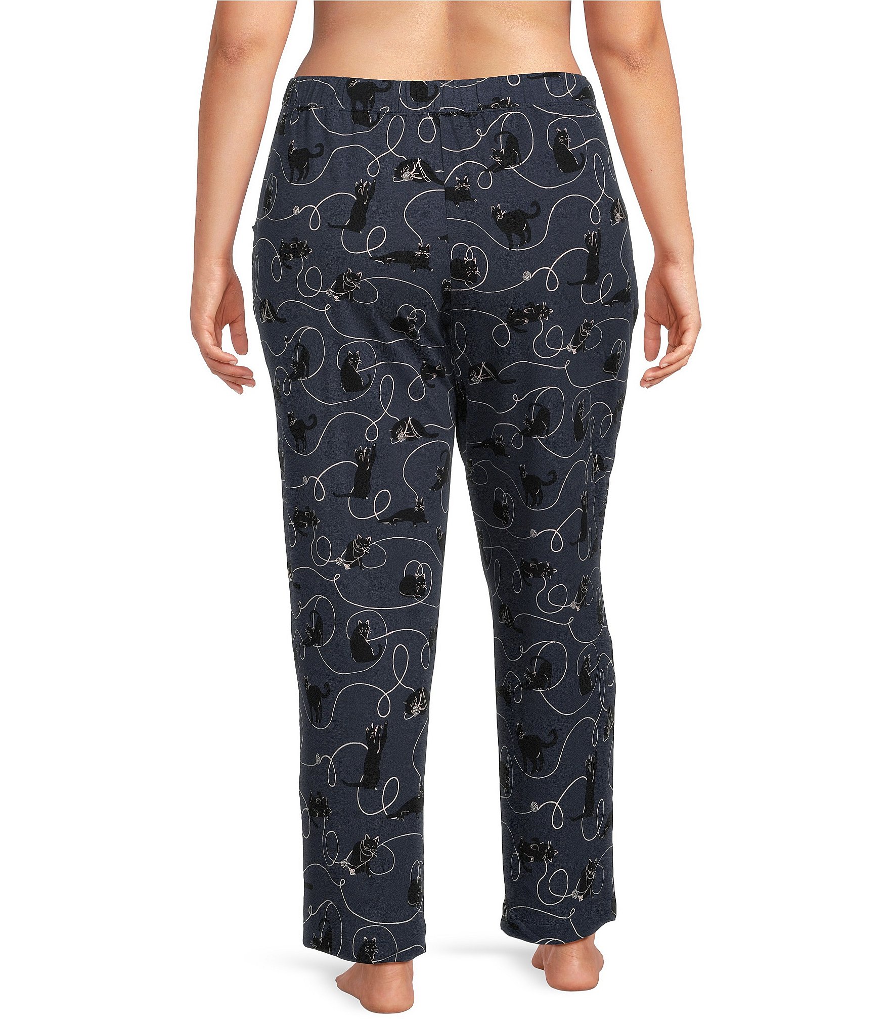 Sleep Sense Plus Size Cats & Yarn Print Coordinating Knit Capri Sleep Pants