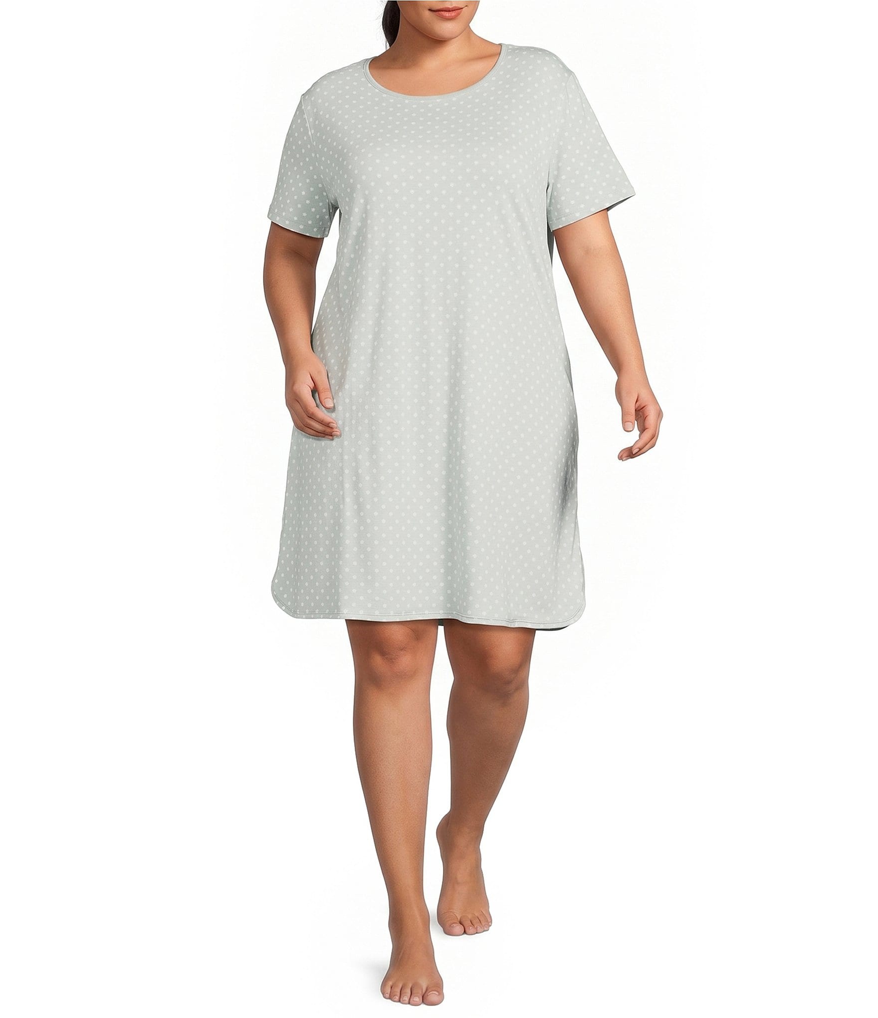 Sleep Sense Plus Size Dotted Print Short Sleeve Crew Neck Coordinating Knit Night Shirt