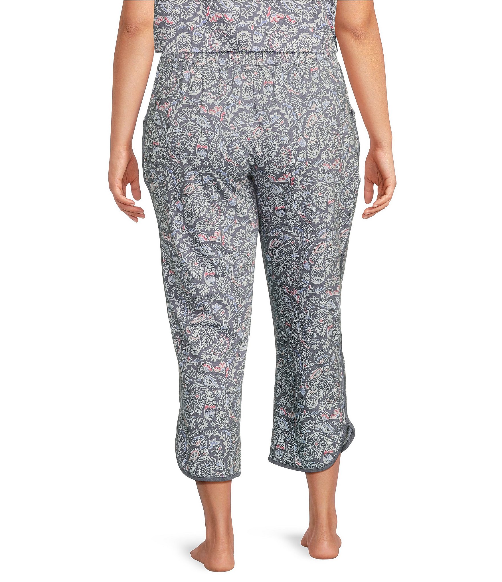 Sleep Sense Plus Size Floral Paisley Print Coordinating Knit Cropped Sleep Pants