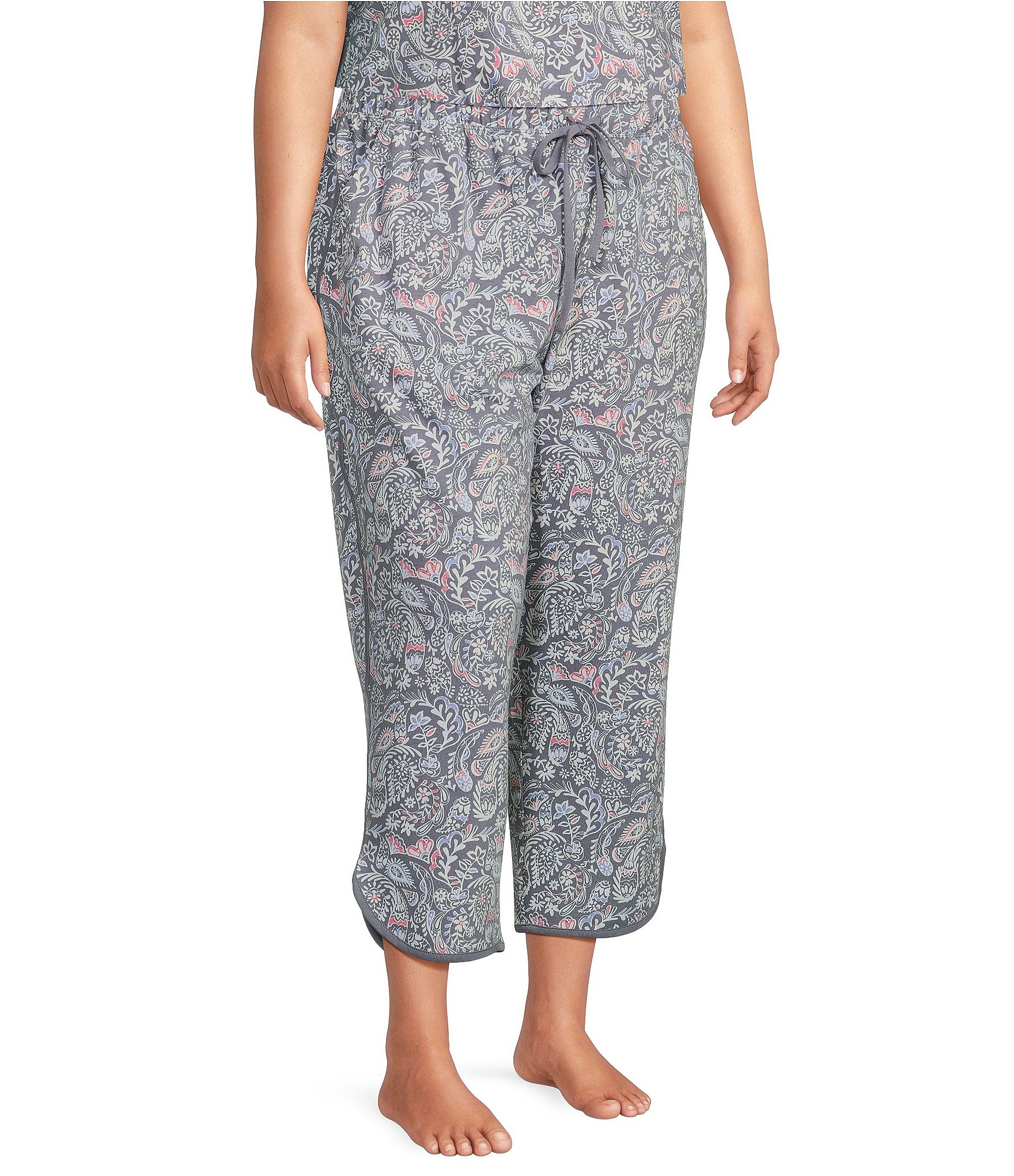 Sleep Sense Plus Size Floral Paisley Print Coordinating Knit Cropped Sleep Pants