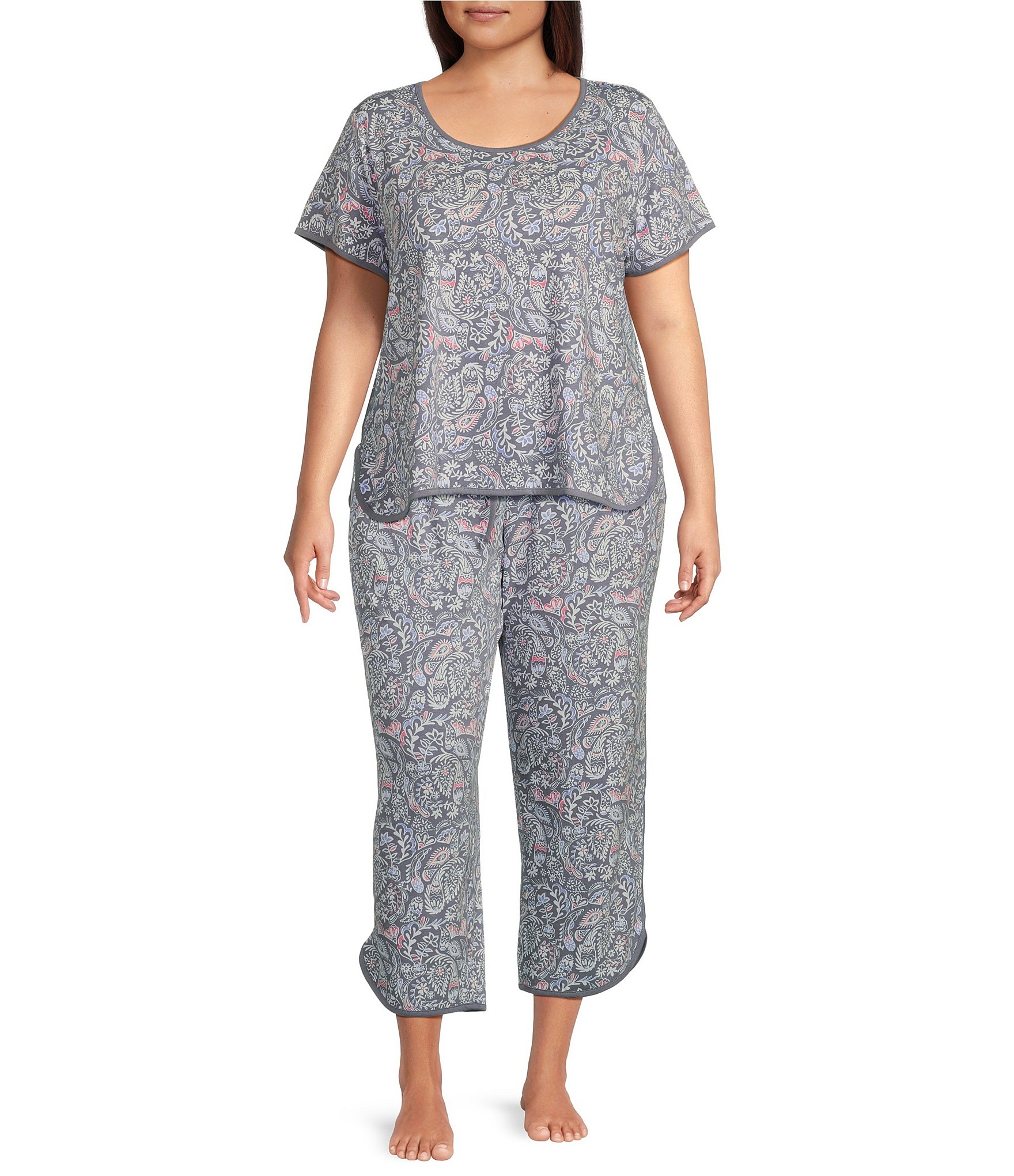 Sleep Sense Plus Size Floral Paisley Print Coordinating Knit Cropped Sleep Pants