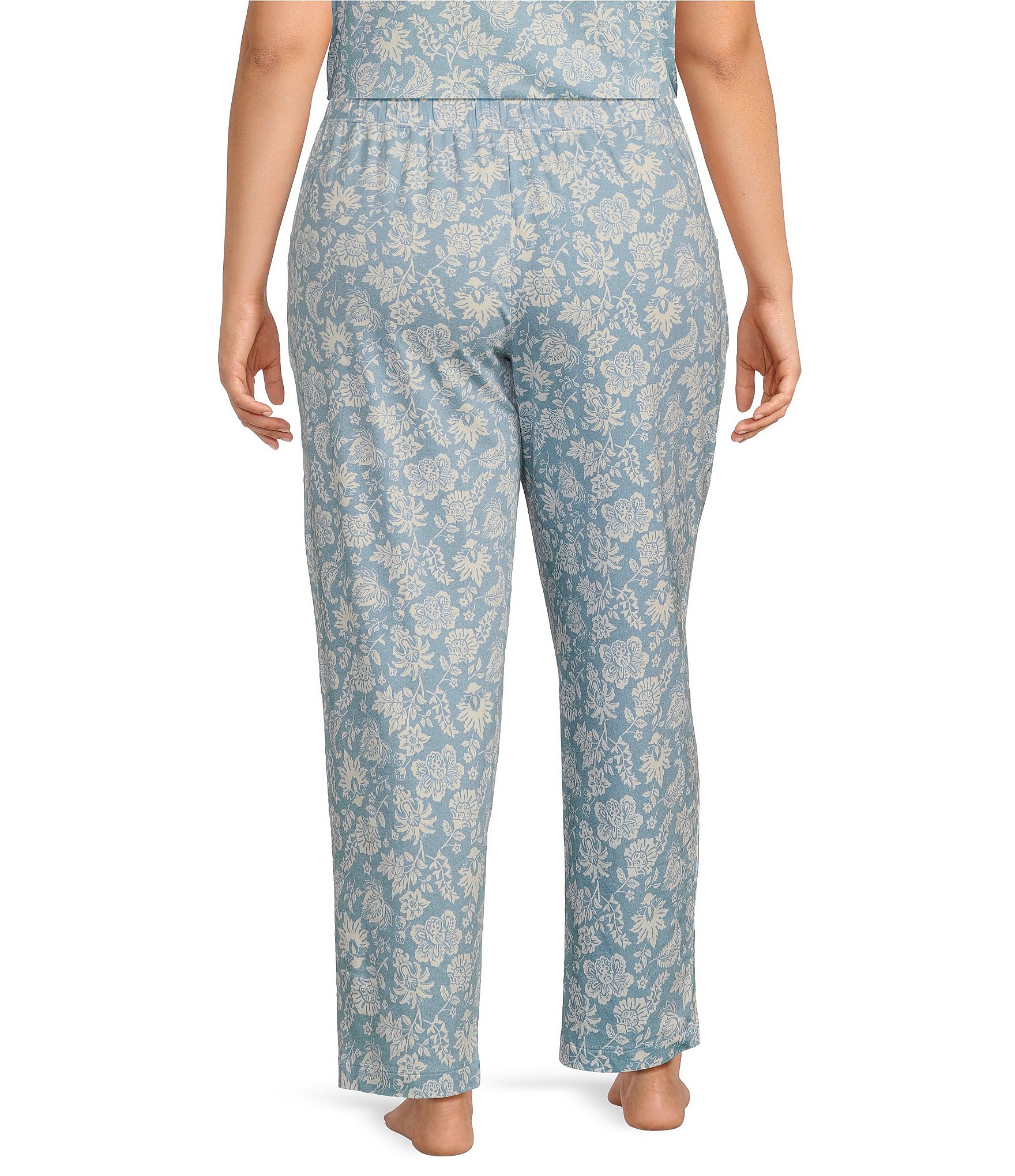 Sleep Sense Plus Size Folk Floral Print Coordinating Knit Capri Sleep Pants