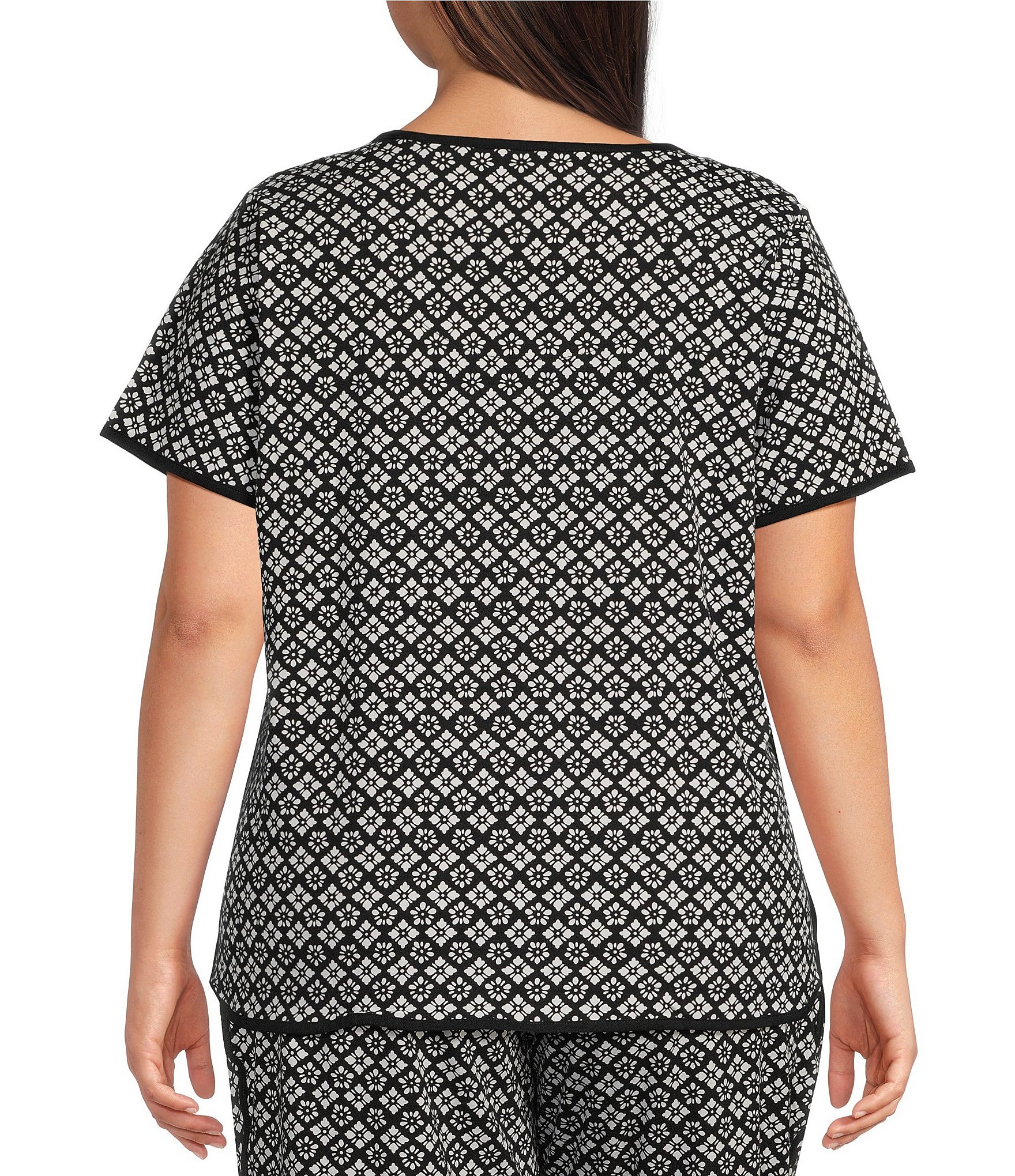 Sleep Sense Plus Size Geometric Print Short Sleeve Crew Neck Coordinating Knit Sleep Tee Shirt