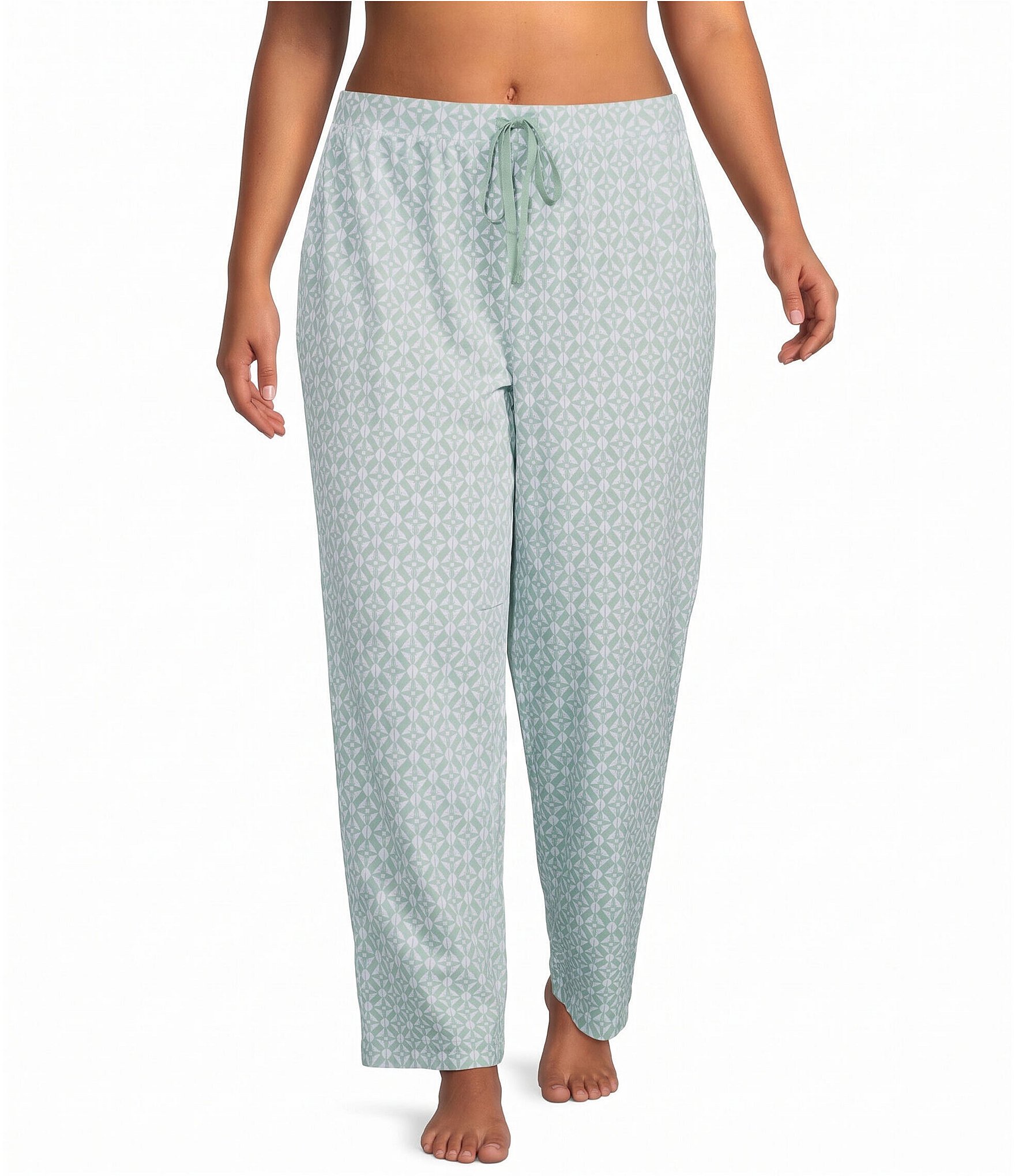 Sleep Sense Plus Size Jersey Knit Irish Geo Print Drawstring Tie Coordinating Sleep Joggers