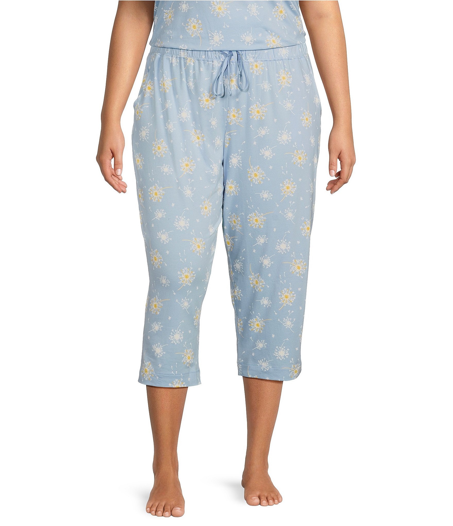 Sleep Sense Knit Bees & Honey Drawstring Tie Coordinating Capri Sleep Pants