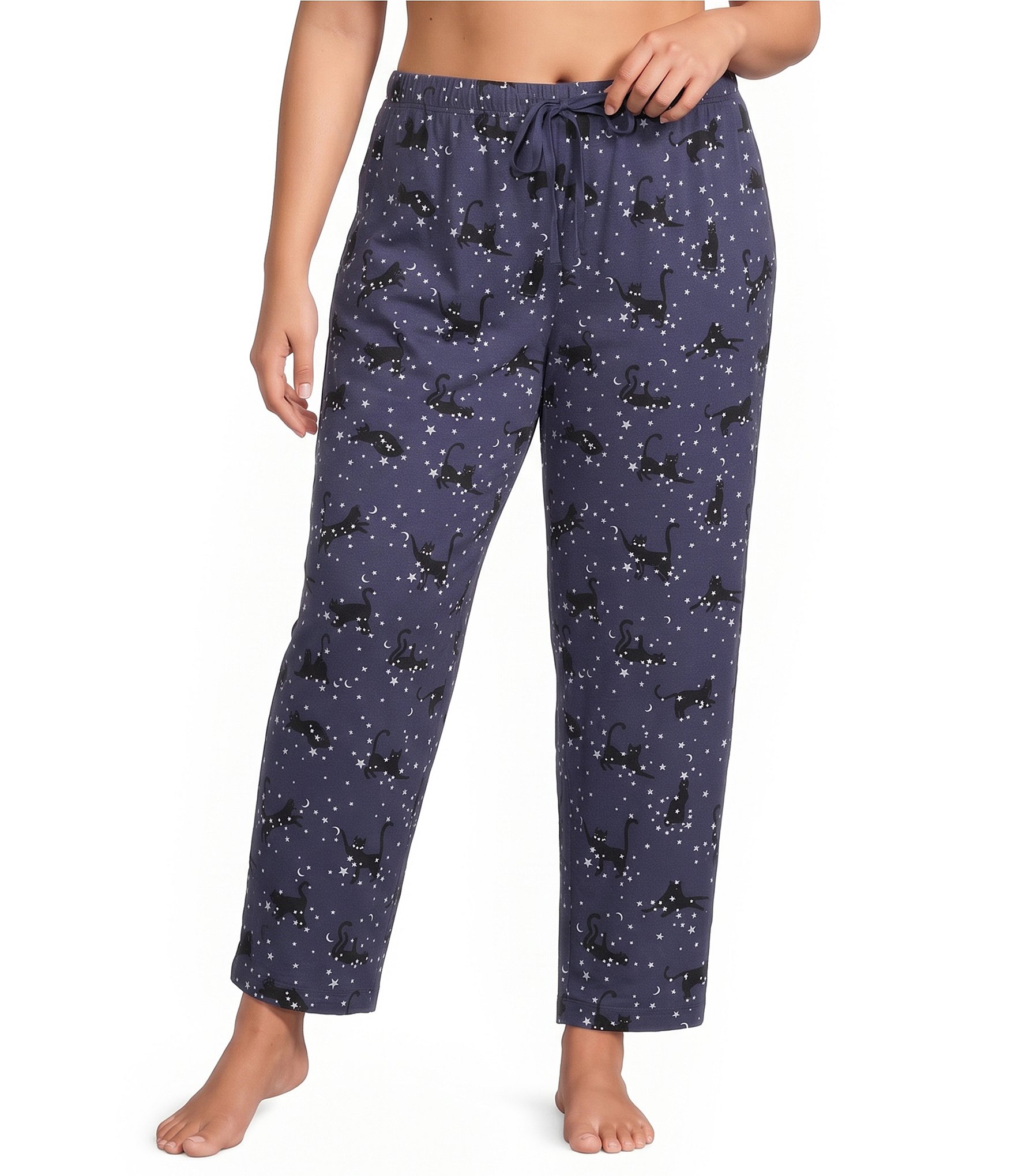 Sleep Sense Plus Size Moonlit Cats Print Coordinating Knit Sleep Pants