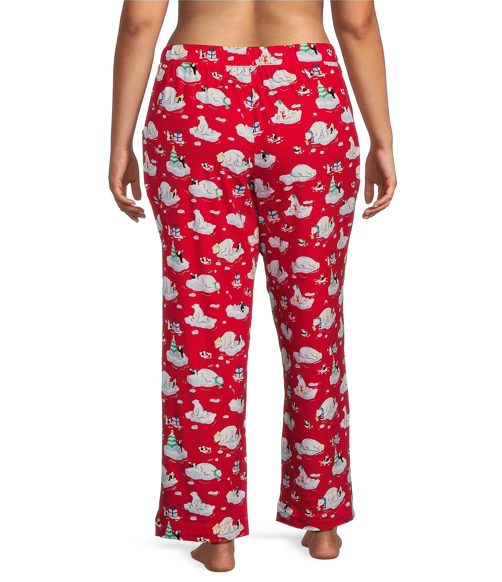 Sleep Sense Plus Size Polar Bear Print Knit Drawstring Coordinating Holiday Sleep Pant