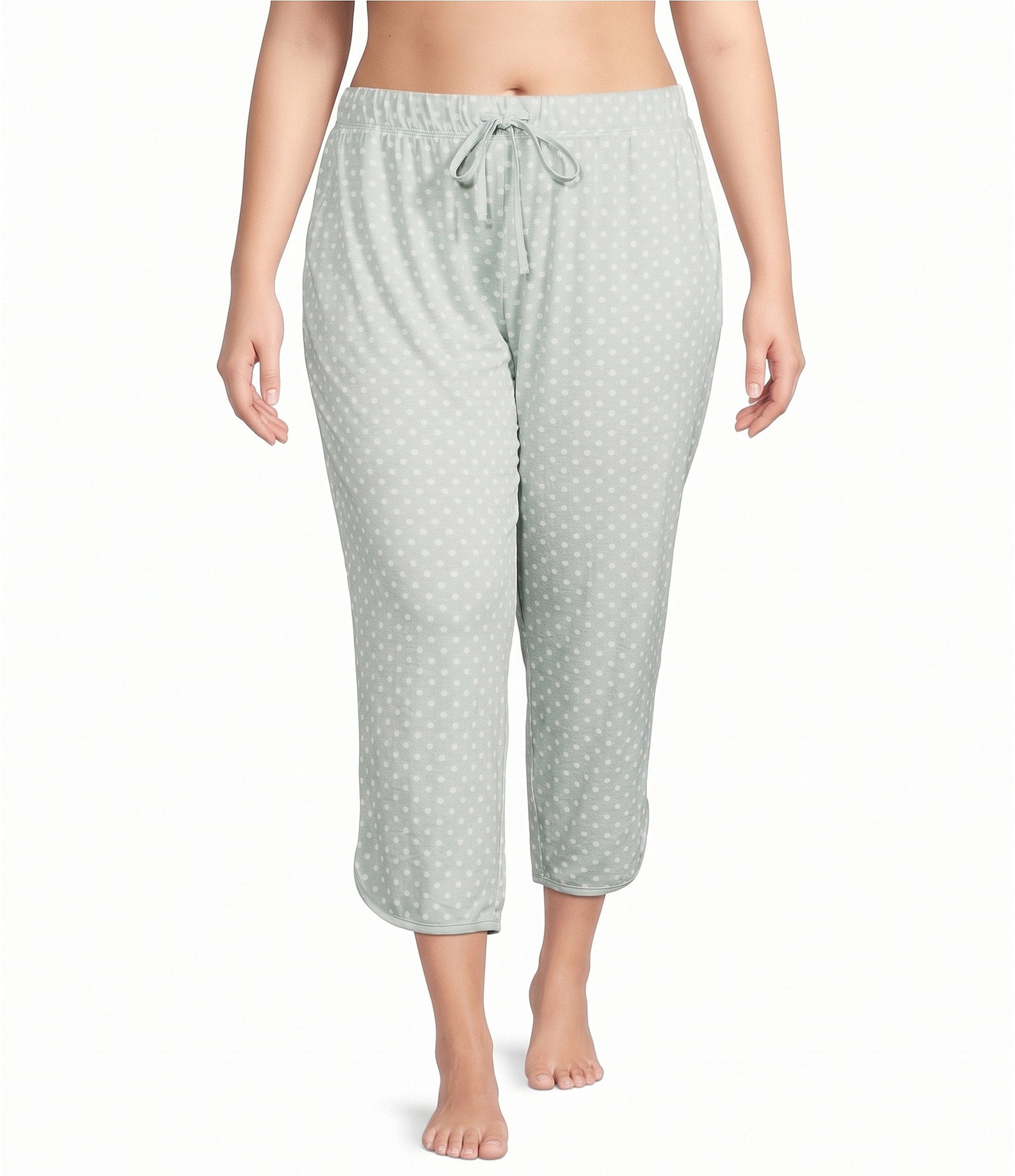 Sleep Sense Plus Size Sage Dot Print Coordinating Knit Sleep Crop Pants