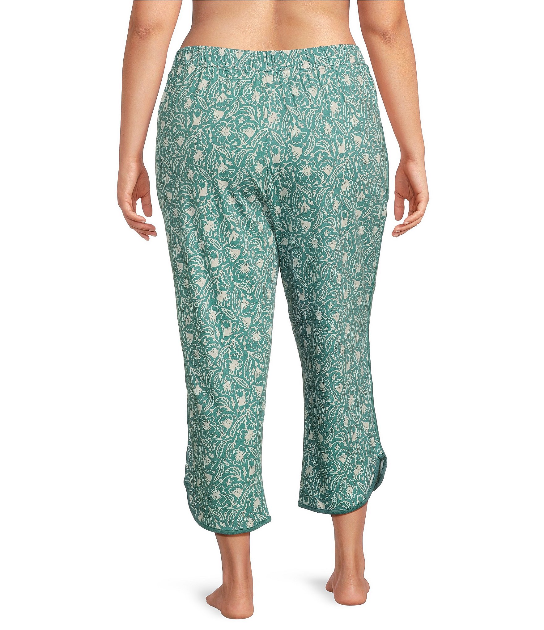 Sleep Sense Plus Size Sketch Floral Print Coordinating Knit Cropped Sleep Pants