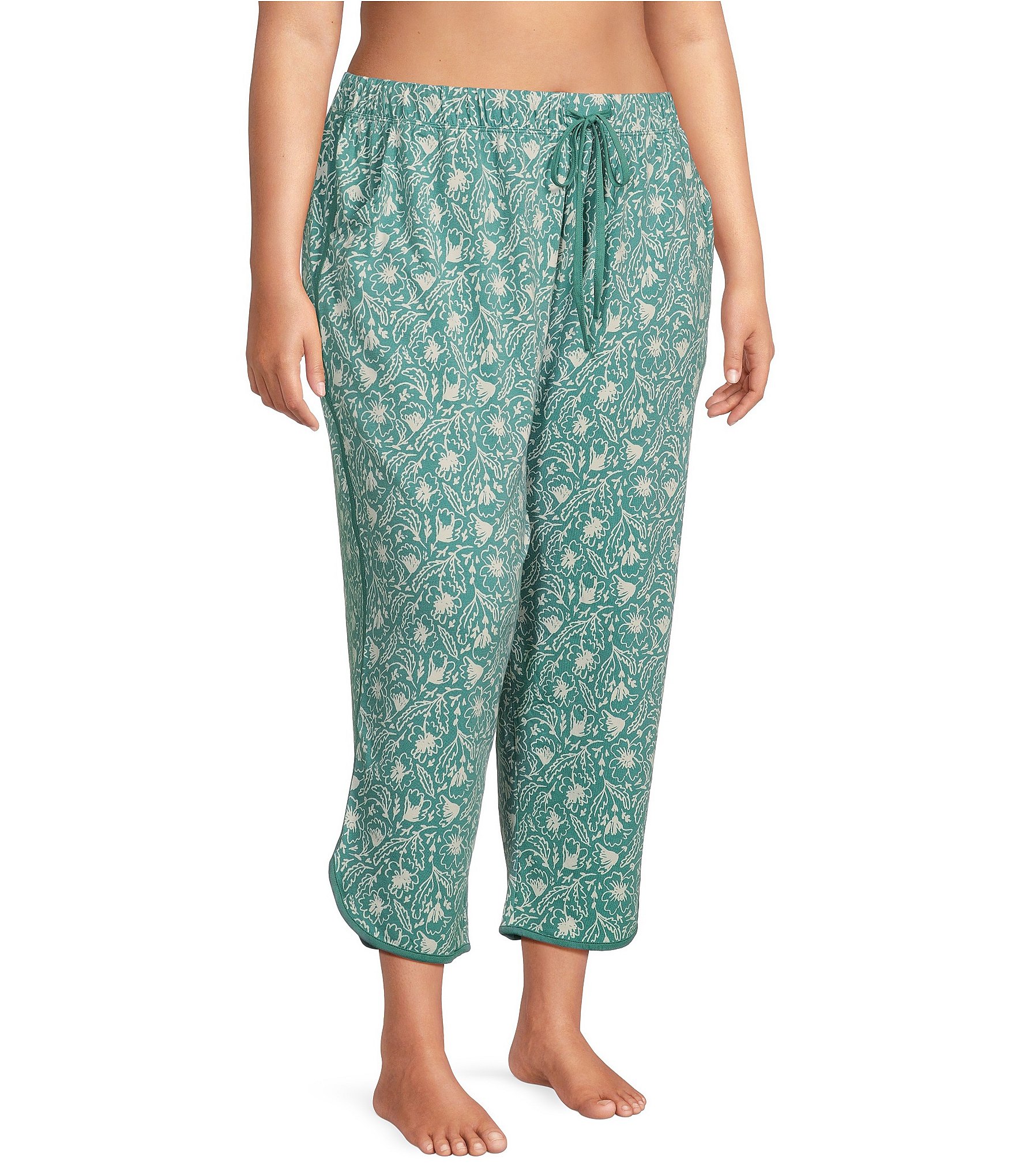 Sleep Sense Plus Size Sketch Floral Print Coordinating Knit Cropped Sleep Pants