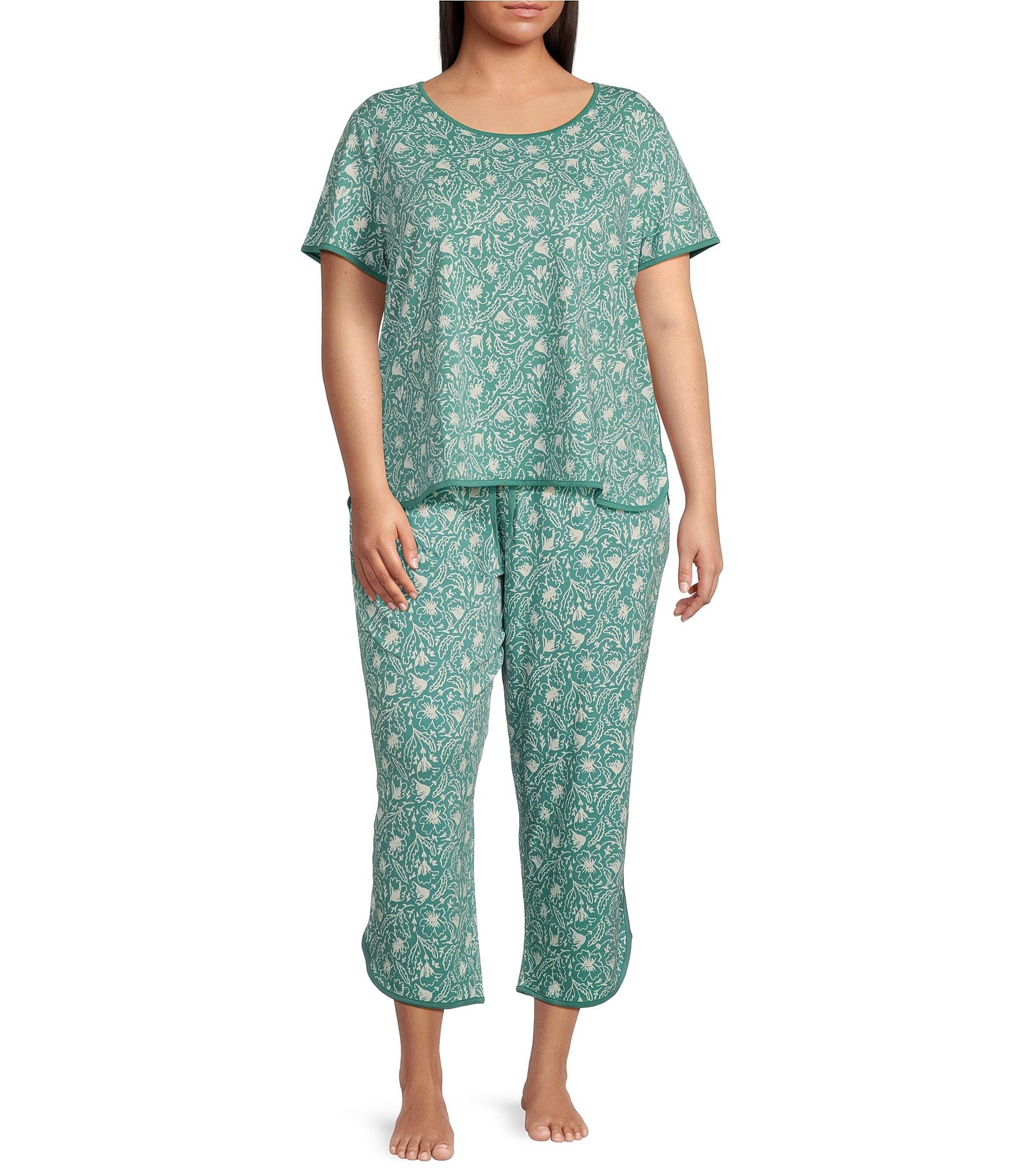 Sleep Sense Plus Size Sketch Floral Print Coordinating Knit Cropped Sleep Pants