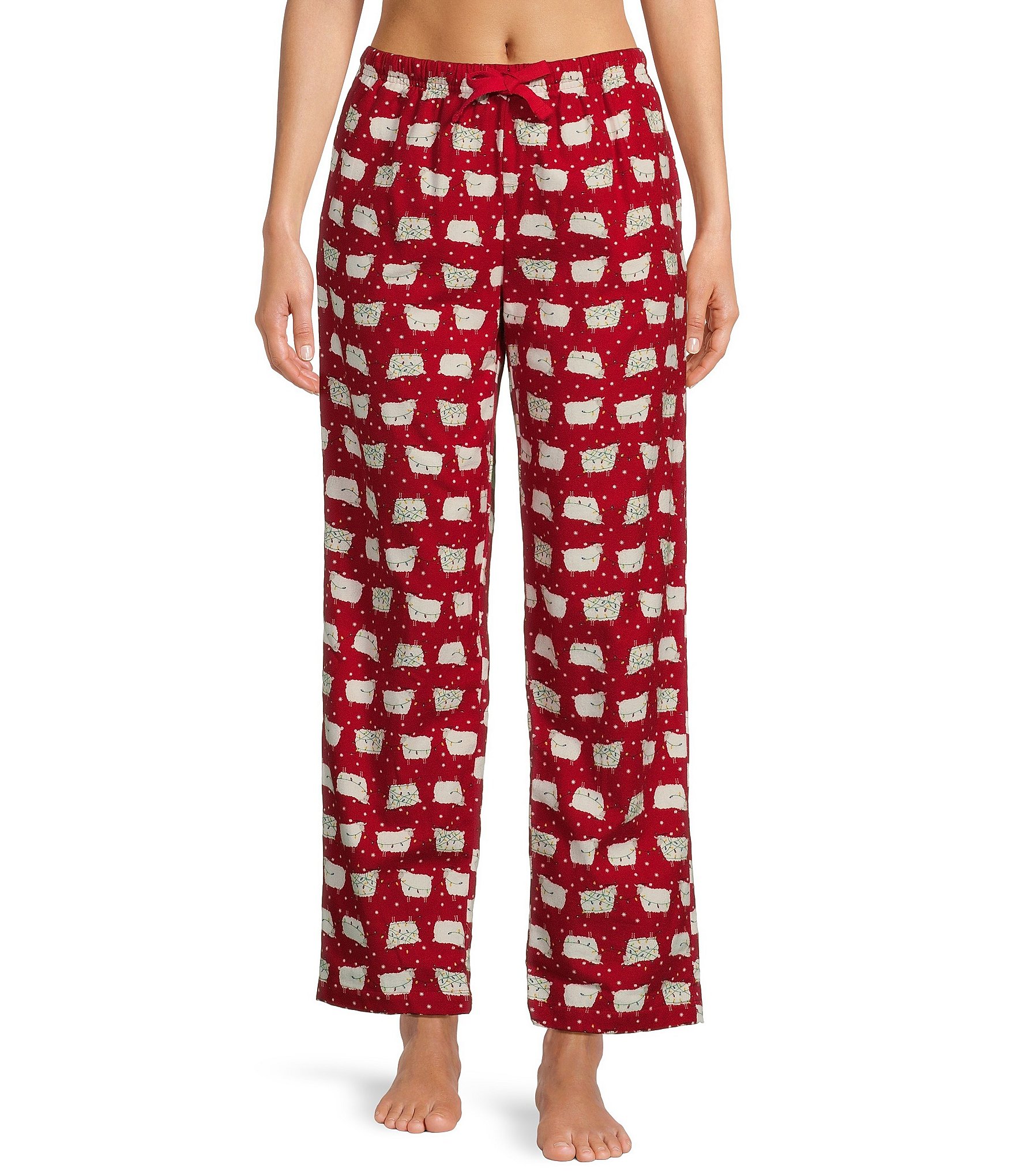 Sleep Sense Sheep Print Flannel Drawstring Tie Holiday Sleep Pant