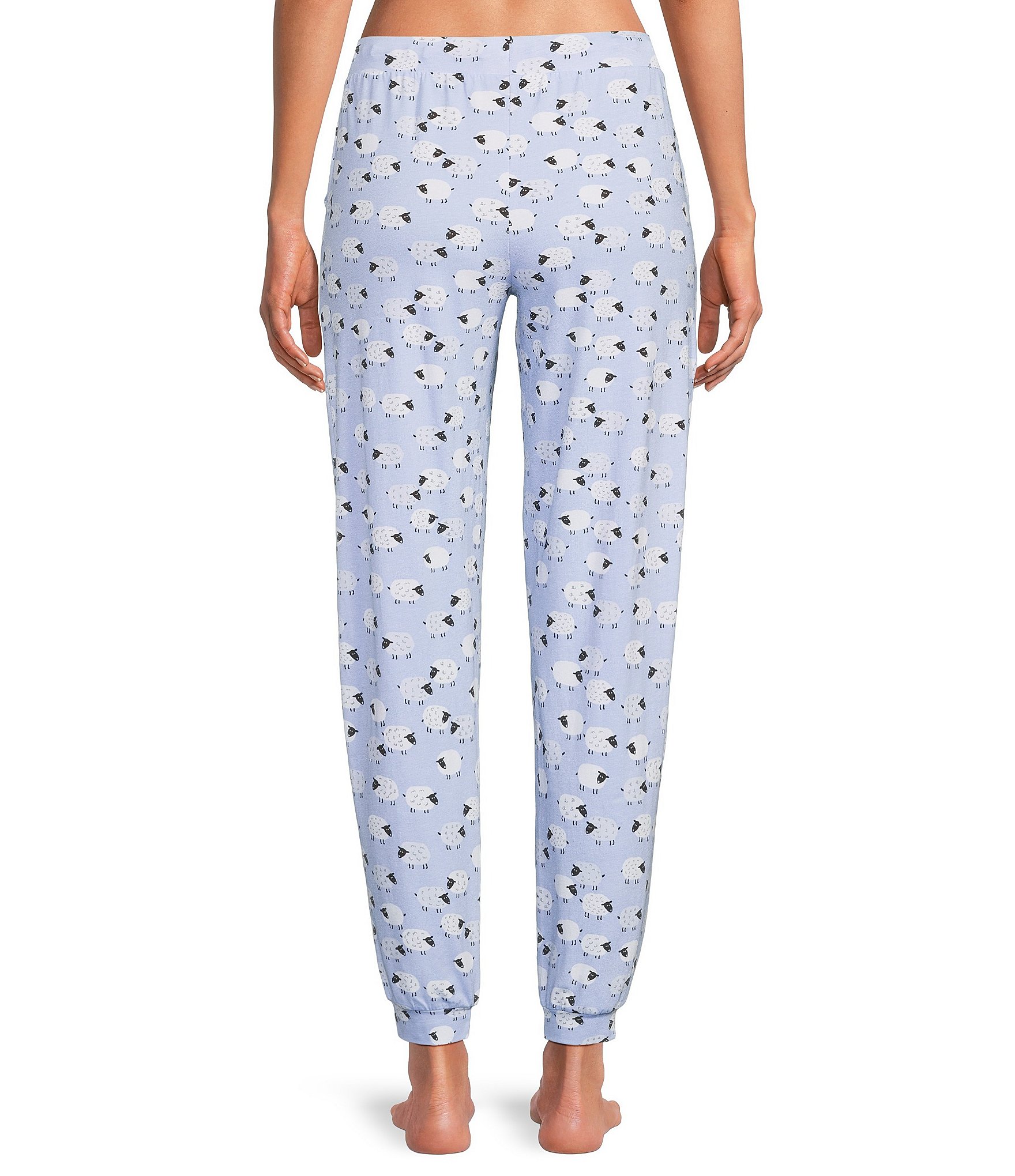 Sleep Sense Sheep Print Knit Drawstring Tie Coordinating Sleep Joggers