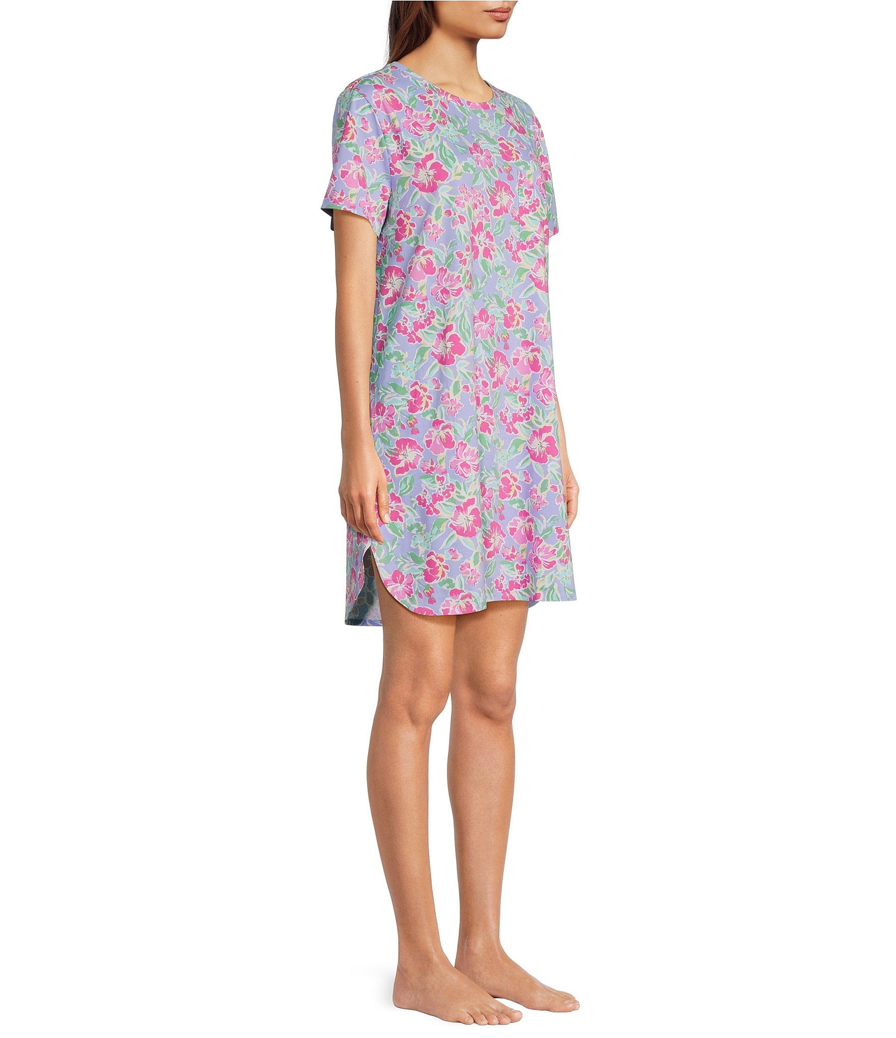 Sleep Sense Short Sleeve Crew Neck Floral Print Knit Nightgown