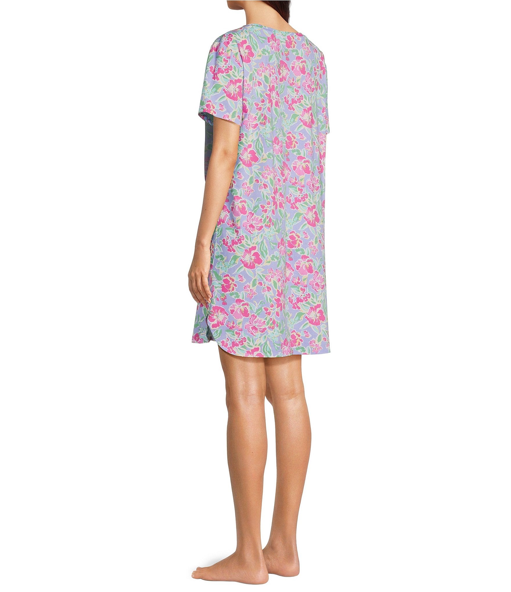 Sleep Sense Short Sleeve Crew Neck Floral Print Knit Nightgown