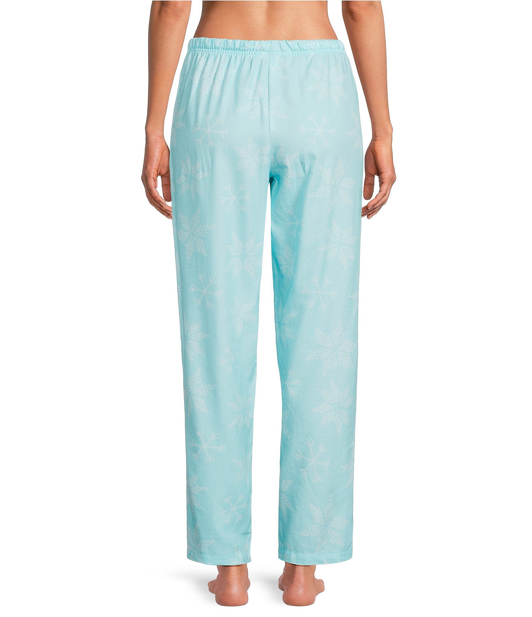 Sleep Sense Snowflake Print Flannel Drawstring Tie Coordinating Holiday Sleep Pants