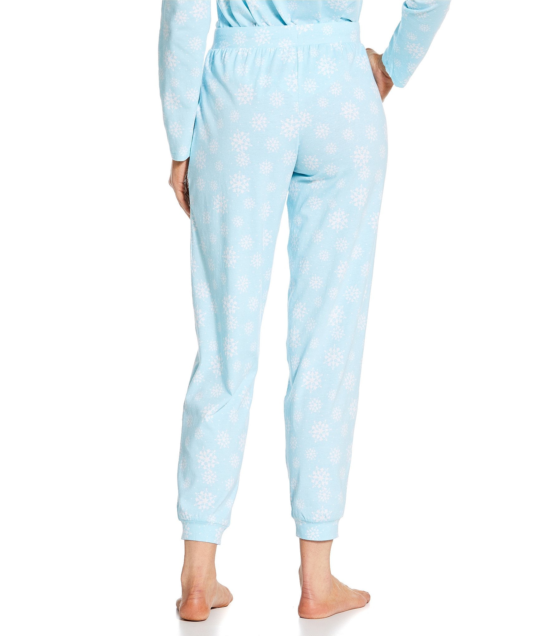 Sleep Sense Snowflake Print Knit Drawstring Tie Coordinating Holiday Sleep Joggers