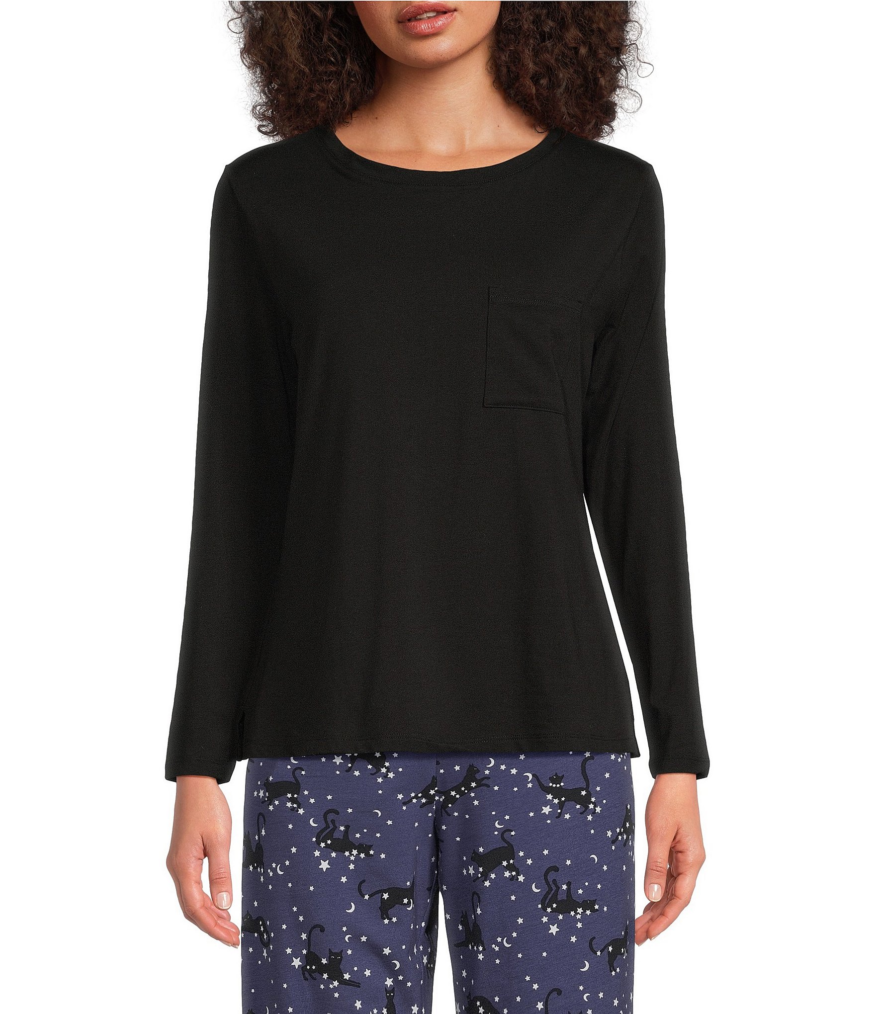 Sleep Sense Solid Ribbed Knit Round Neck Long Sleeve Coordinating Sleep Top