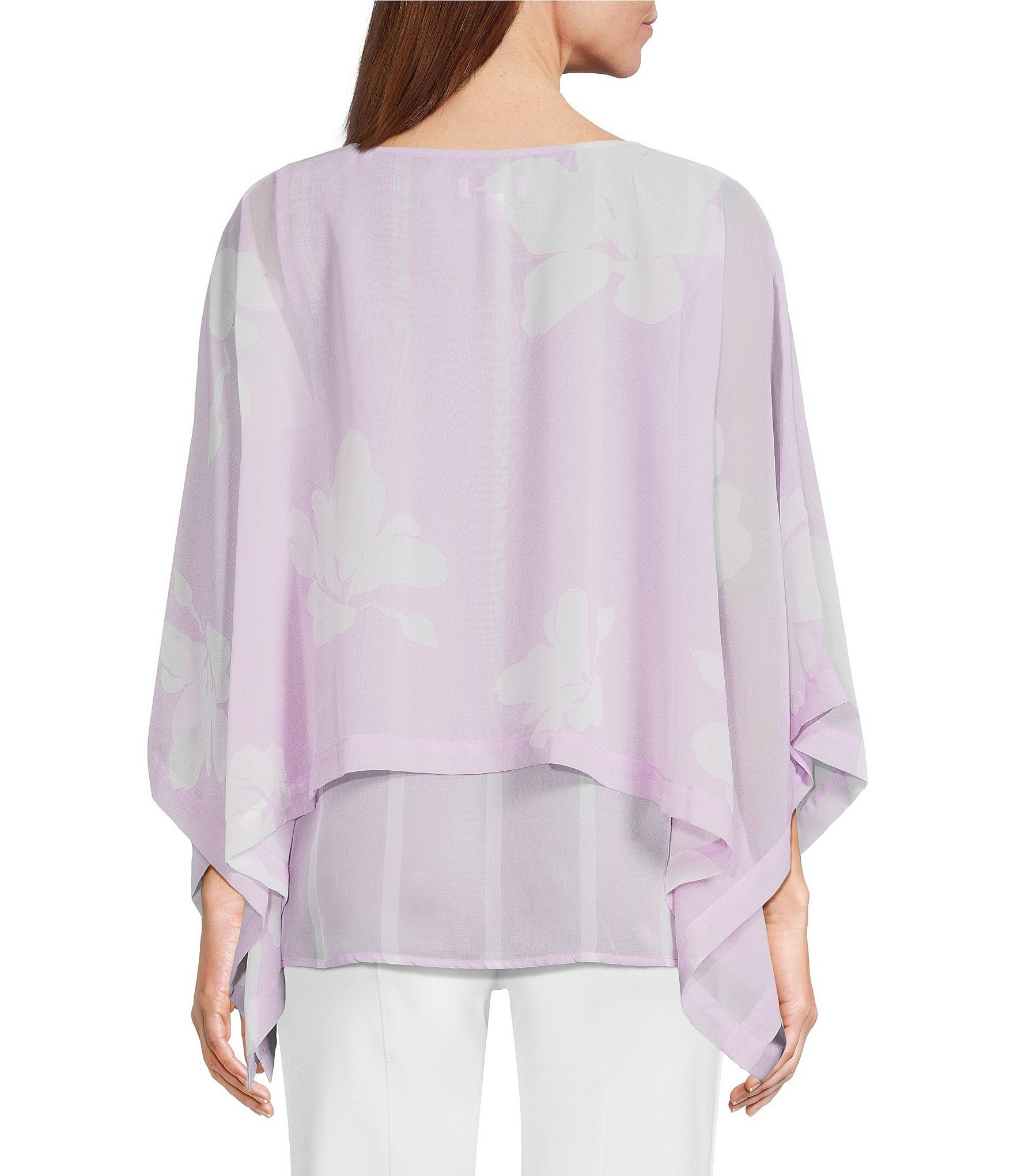 Slim Factor by Investments Floral Print 3/4 Sleeve Crew Neck Double Layer Top