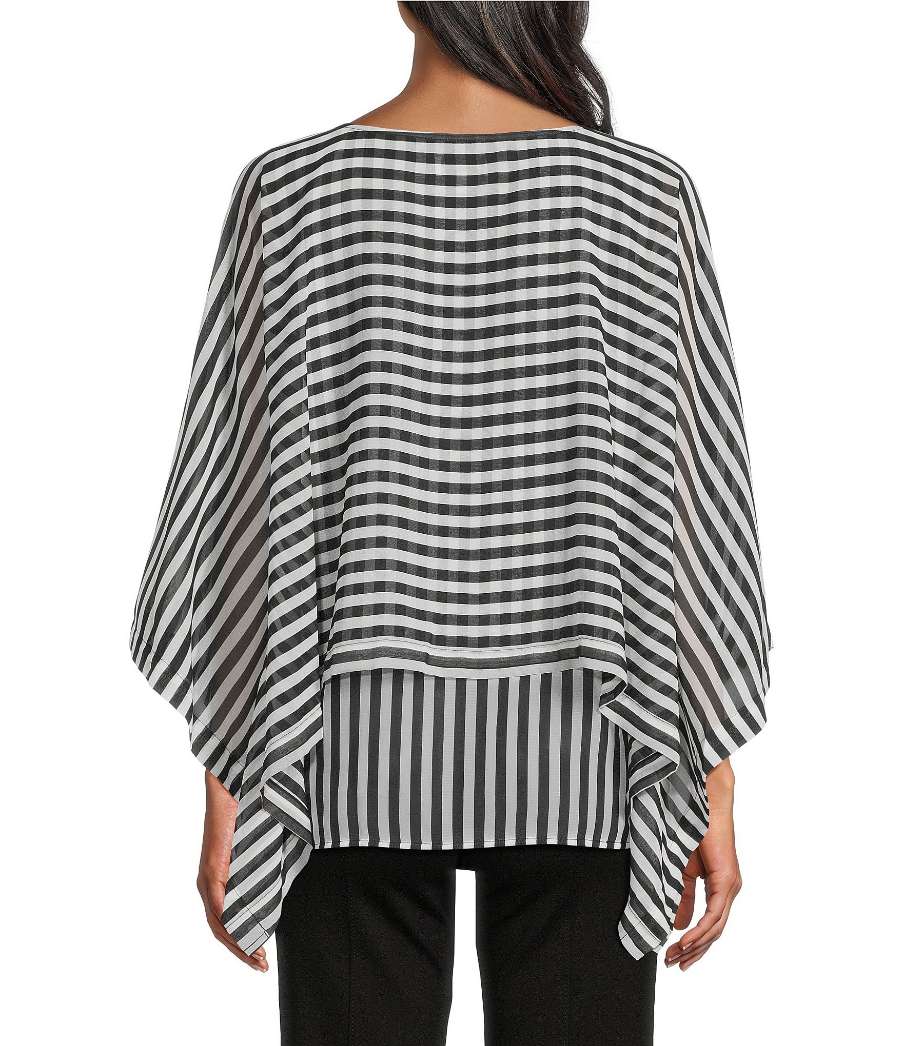 Slim Factor by Investments Gingham Print 3/4 Sleeve Crew Neck Double Layer Top