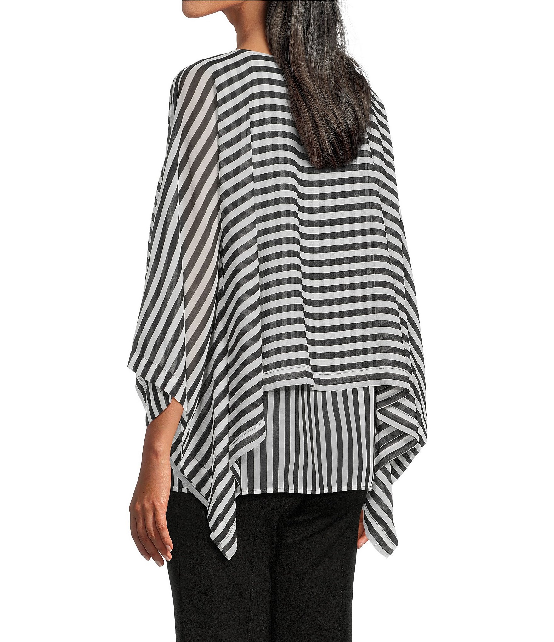 Slim Factor by Investments Gingham Print 3/4 Sleeve Crew Neck Double Layer Top