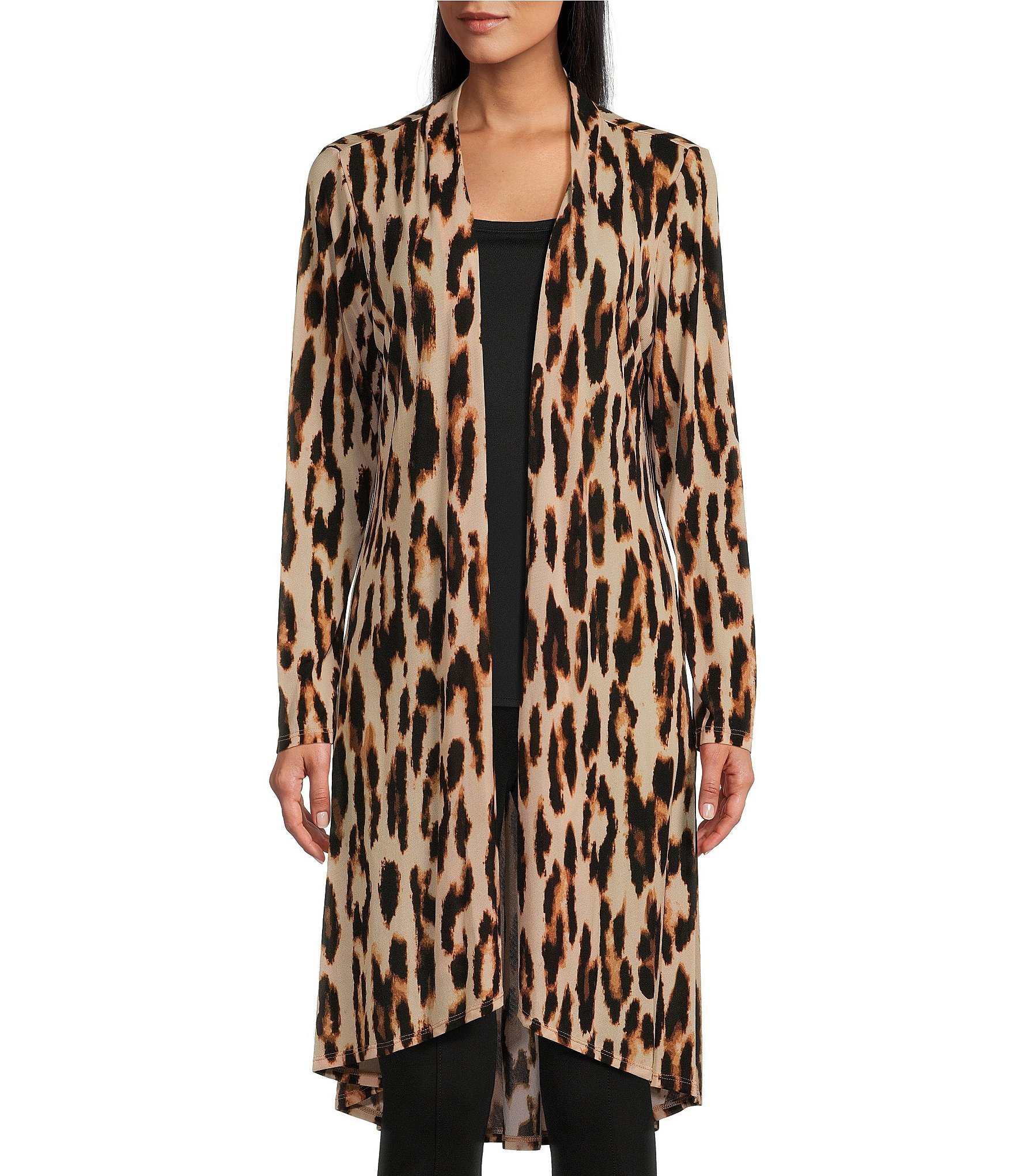 Slim Factor by Investments Leopard Print Open Front Mesh Cardigan ...