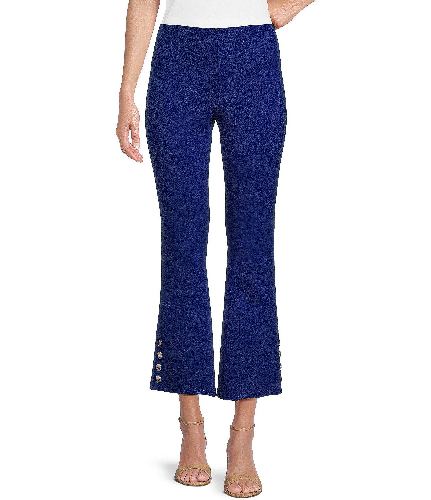 Puntoco Pants for women Clearance Women Pants Loose Elastic Button Waist  Wide Leg Pants Blue 10(XL)