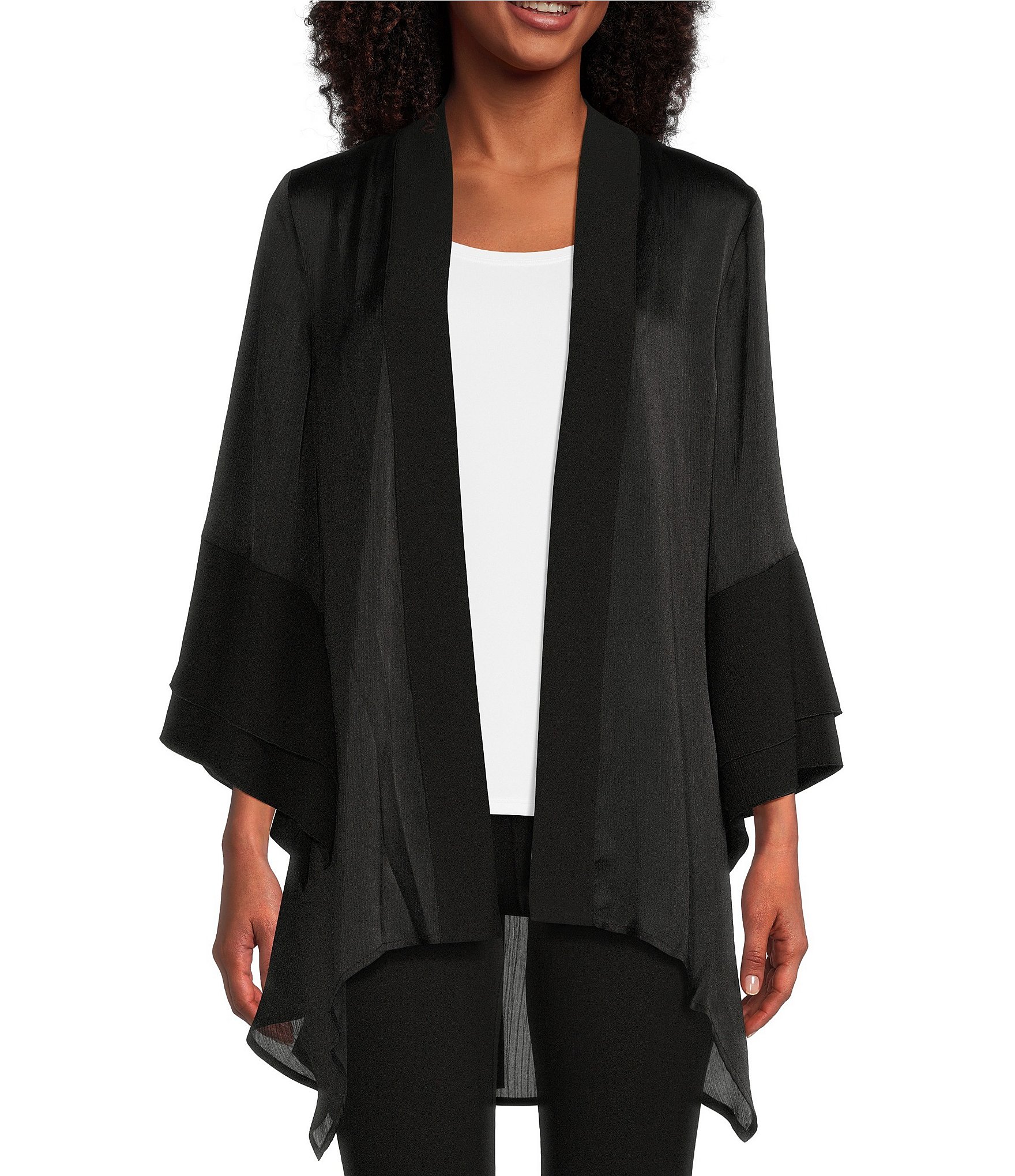 SLIM FACTOR by INVESTMENTS BLACK Draped Sweater Jacket SZ L