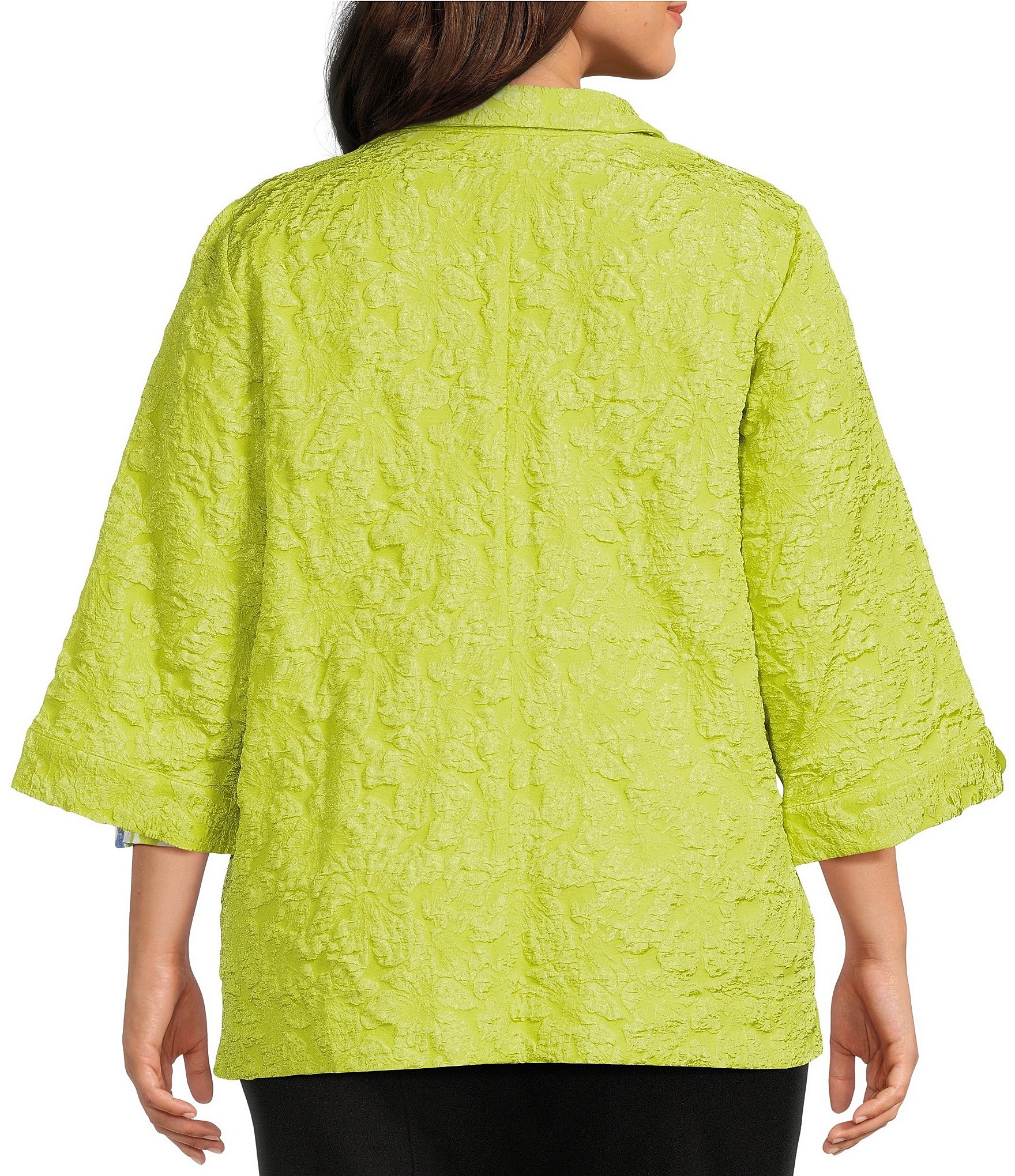 Slim Factor by Investments Plus Size 3/4 Sleeve Open Front Jacquard Jacket