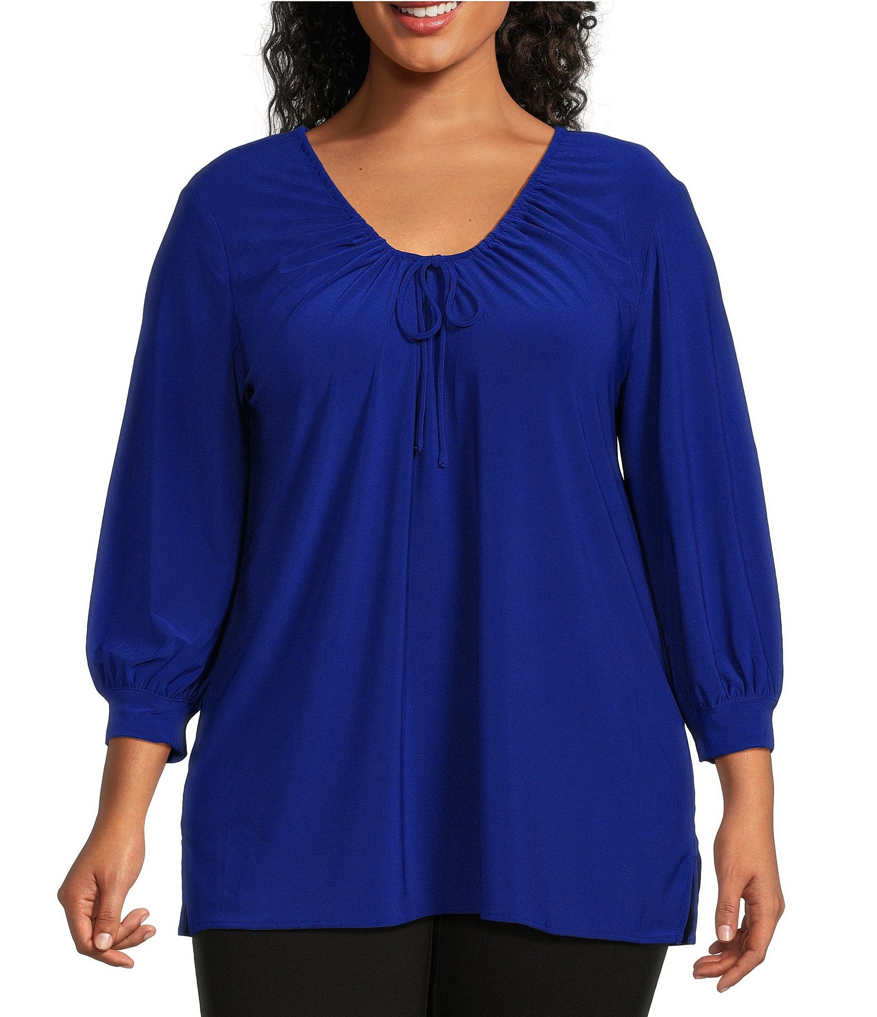 Slim Factor by Investments Plus Size 3/4 Sleeve Tied V-Neck Peasant Top ...
