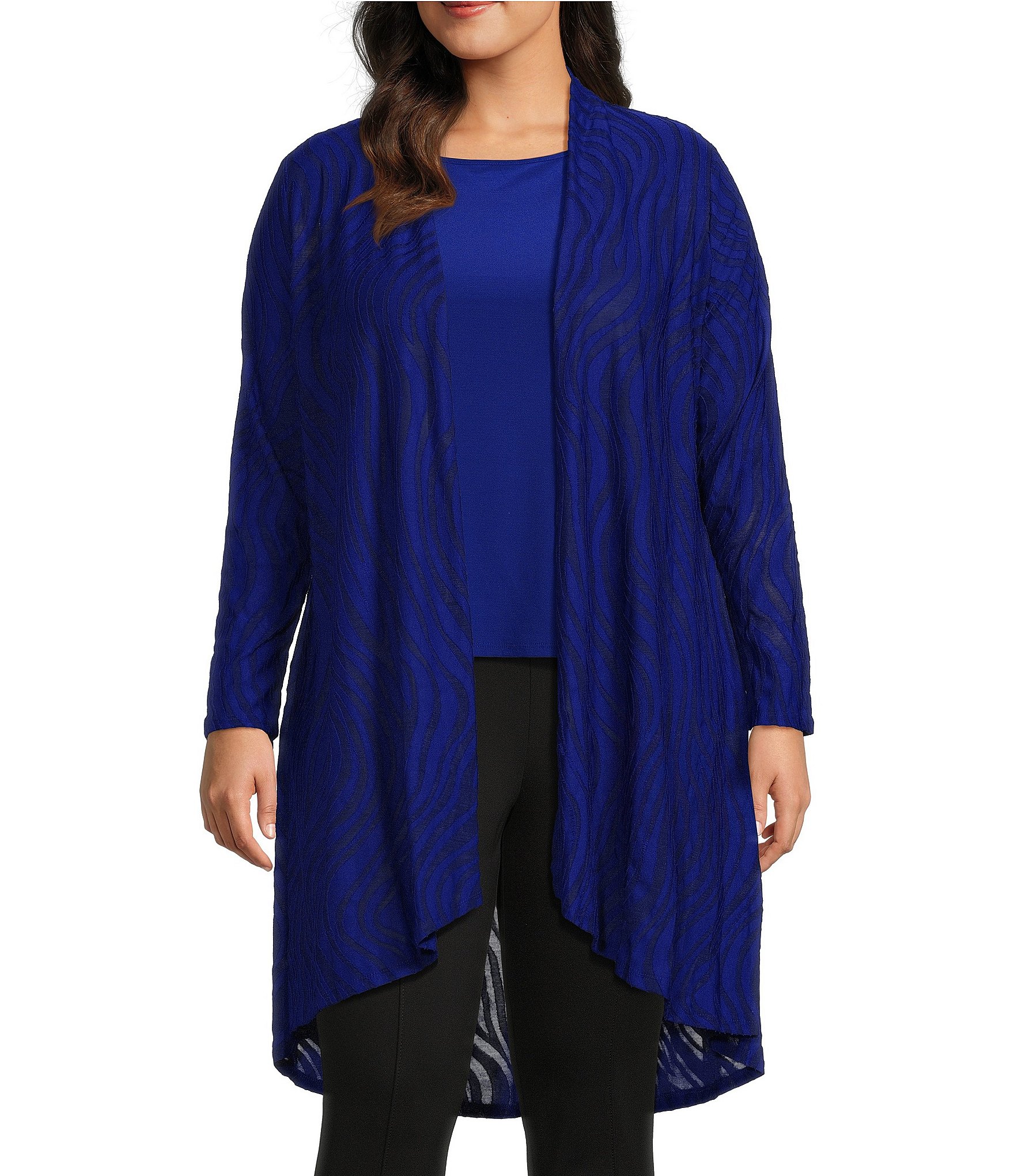 Slim Factor by Investments Plus Size Open-Front Wavy Texture Cardigan ...