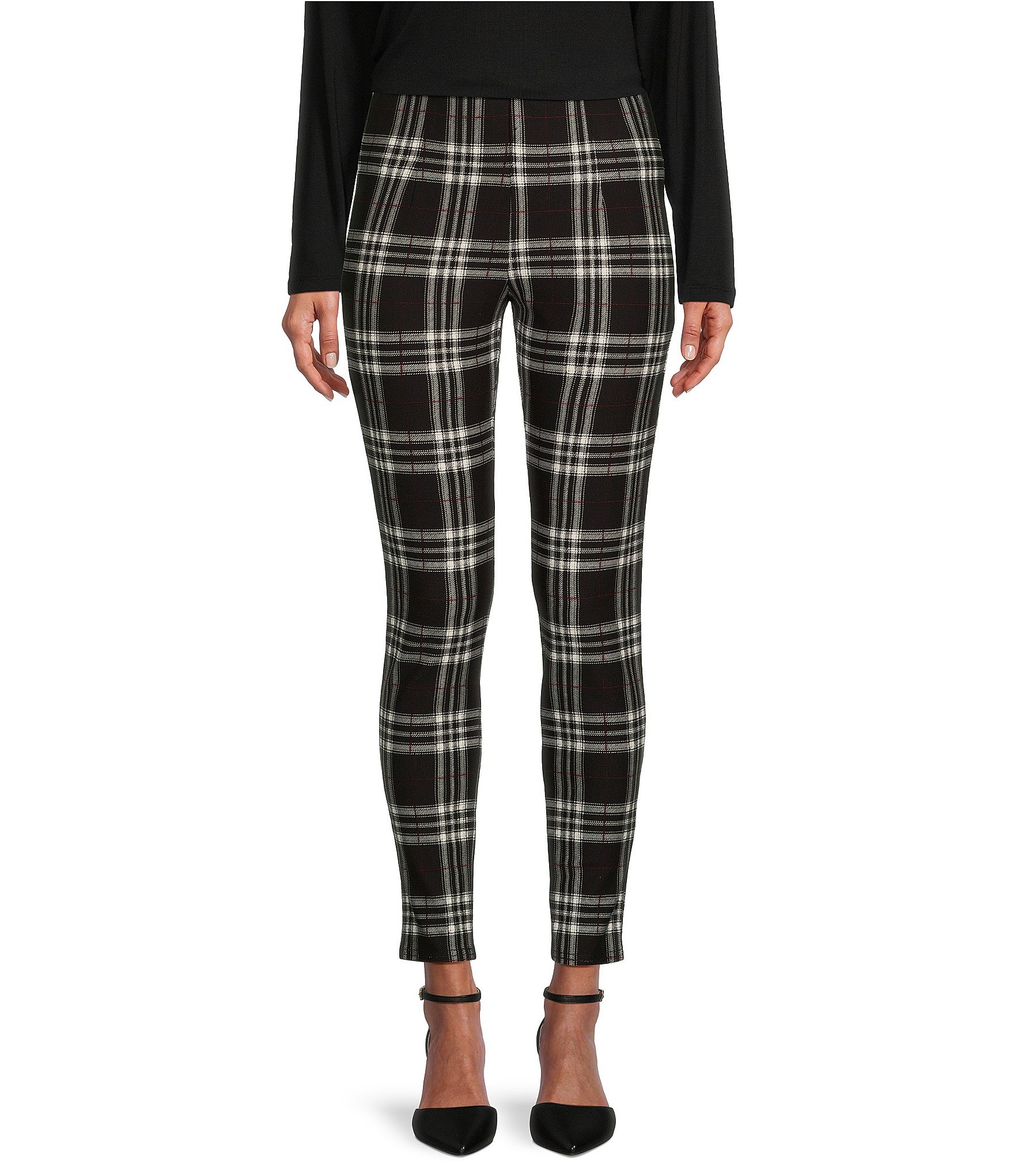 HMGYH satina high waisted leggings for women Plus Plaid Stacked Pants  (Color : Black and White, Size : L)