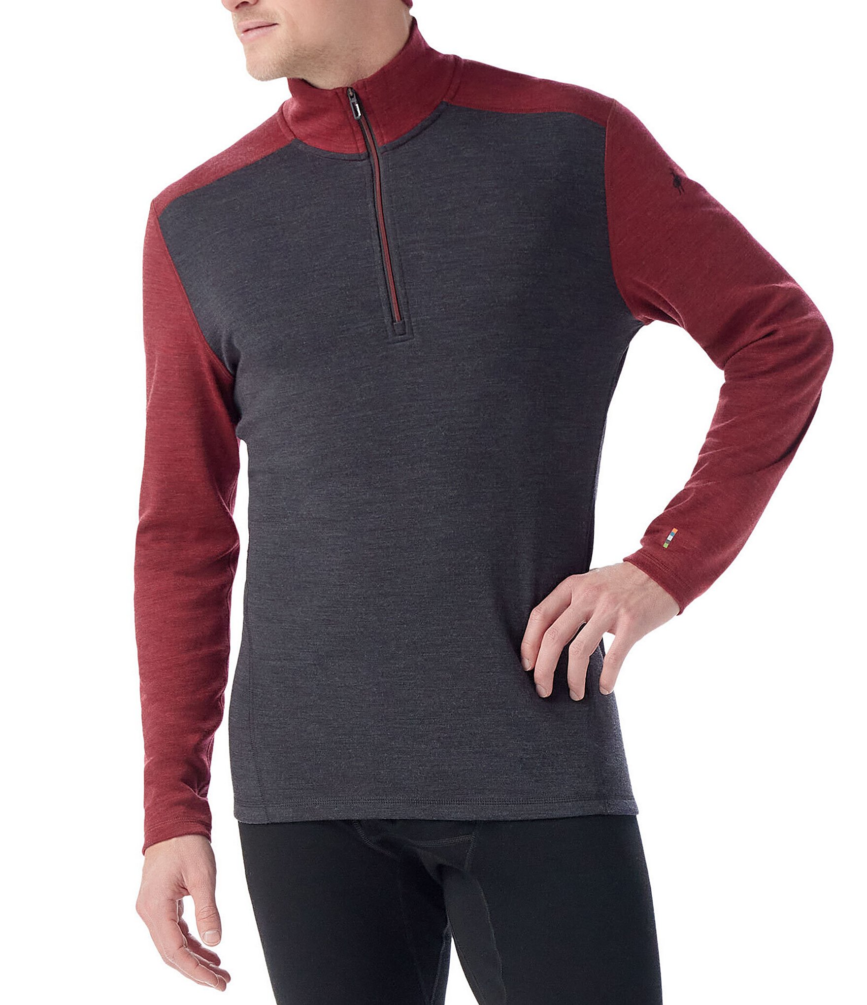 SmartWool Slim Fit Merino Base Layer Colorblock Quarter-Zip Pullover