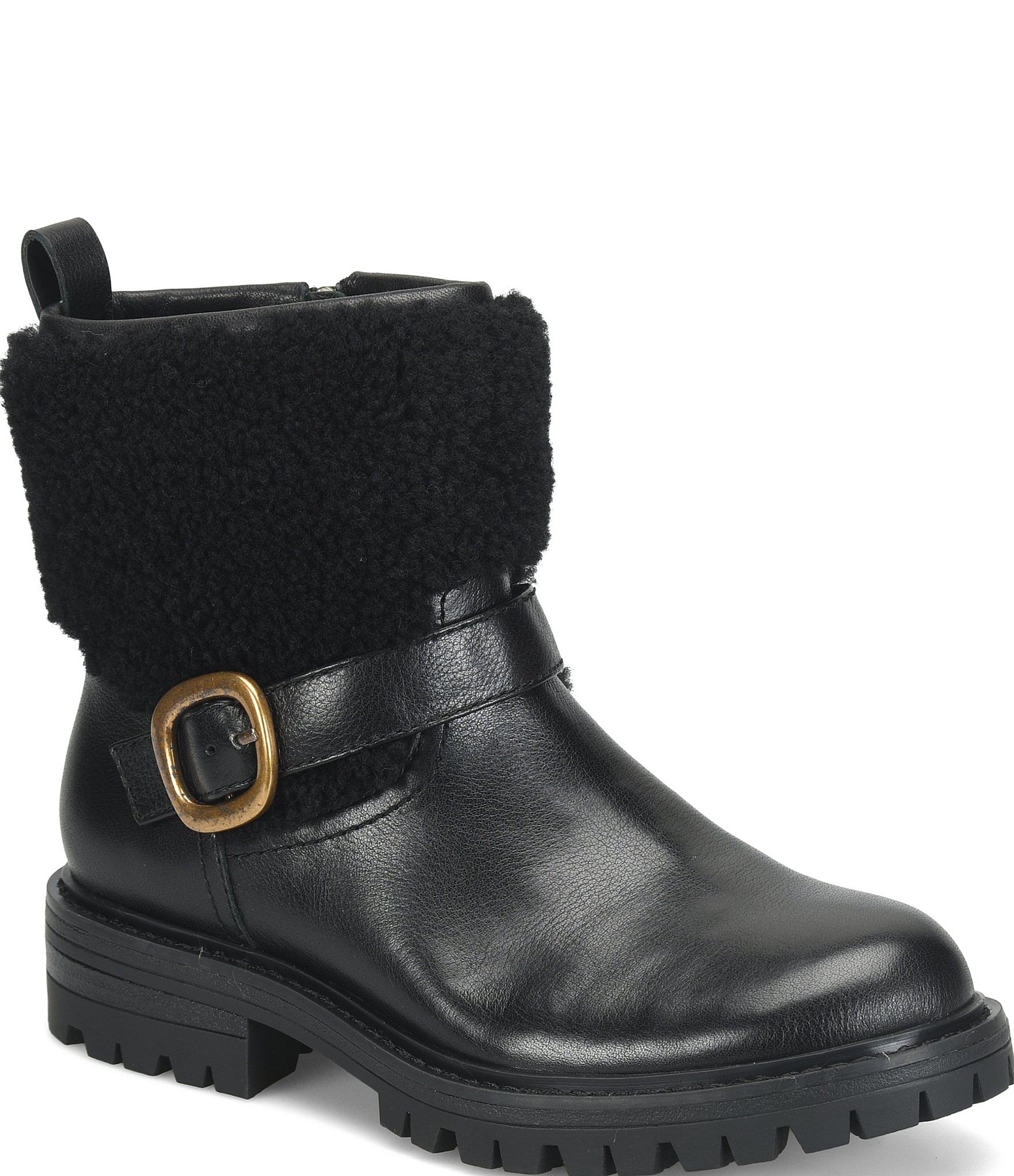 Sofft Adelle Aqua Sofft Collection Waterproof Leather Shearling Moto Buckle Boots