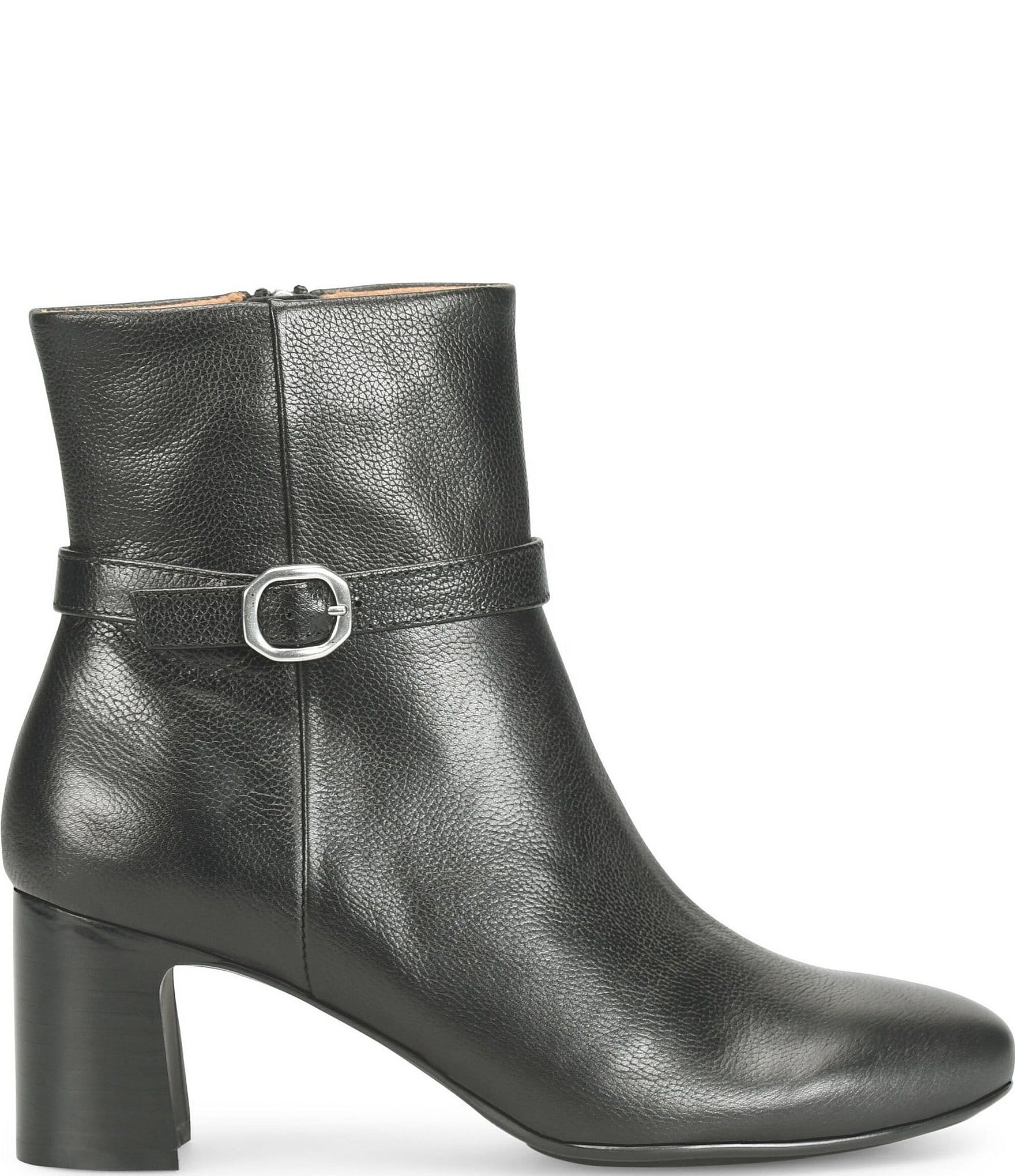 Sofft Albany Waterproof Leather Buckle Strap Hardware Block Heel Booties