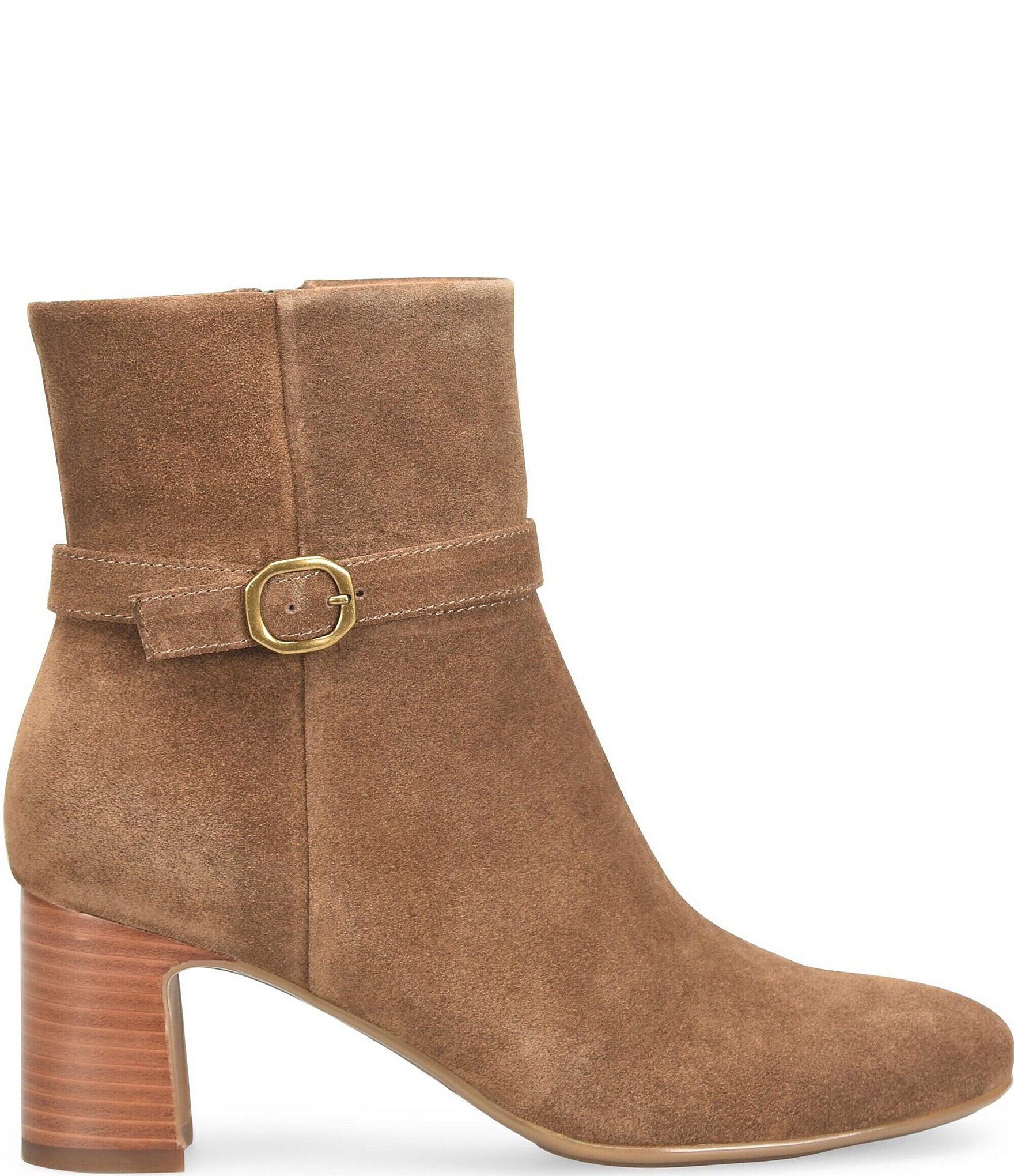 Sofft Albany Waterproof Suede Buckle Strap Hardware Block Heel Booties