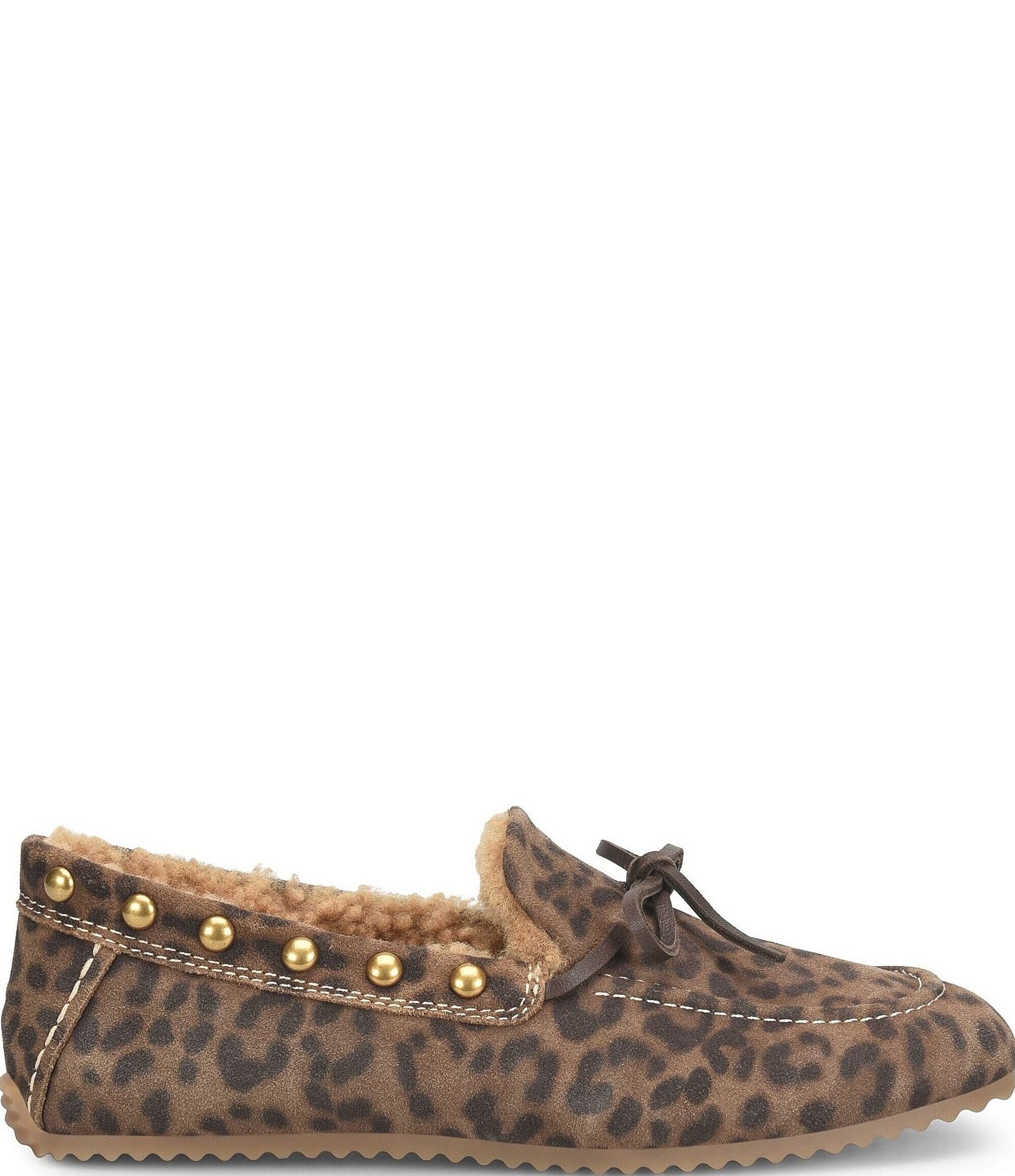 Sofft Alpine Leopard Print Suede Shearling Stud Detail Moccasins