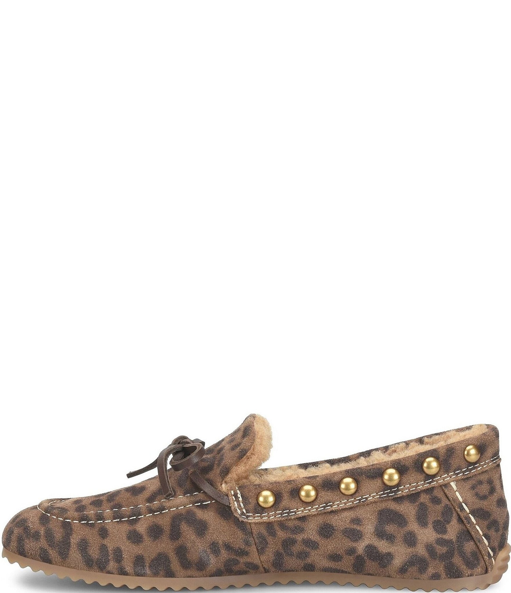 Sofft Alpine Leopard Print Suede Shearling Stud Detail Moccasins