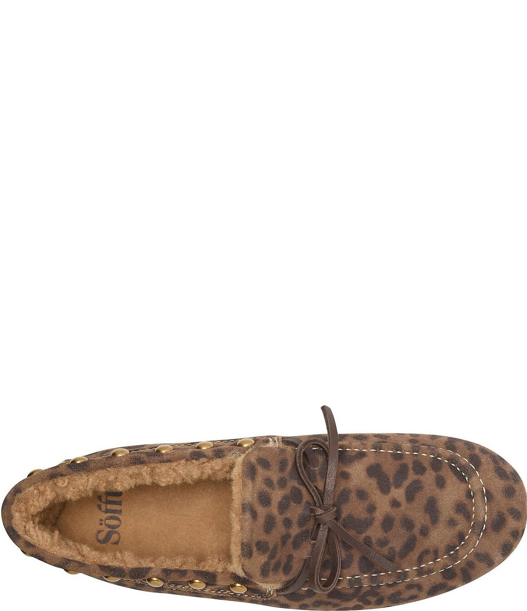 Sofft Alpine Leopard Print Suede Shearling Stud Detail Moccasins
