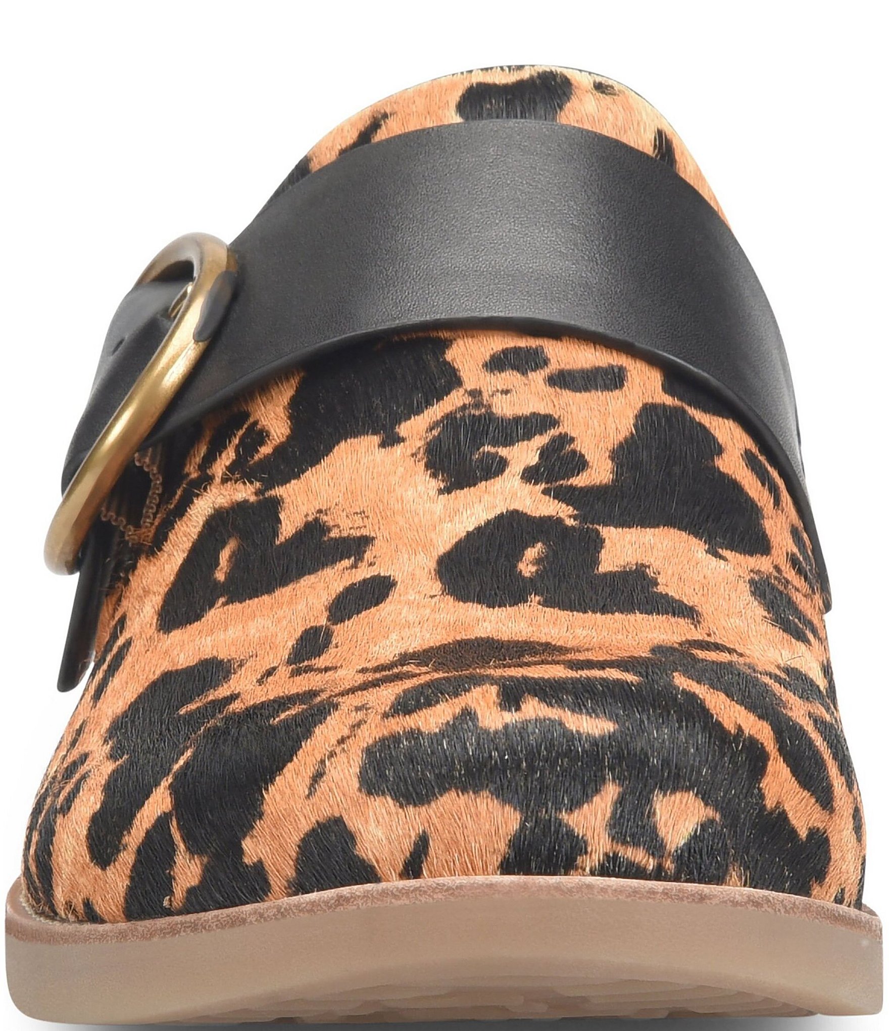 Sofft Billie Cheetah Print Calf Hair Buckle Hardware Clogs