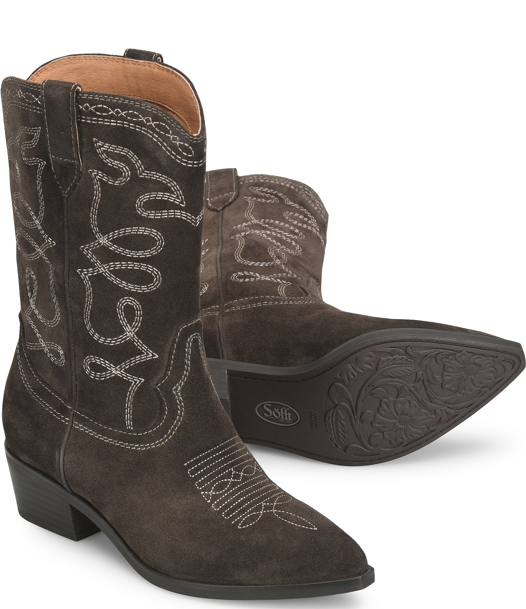 Sofft Carolynn Western Suede Mid Calf Boots