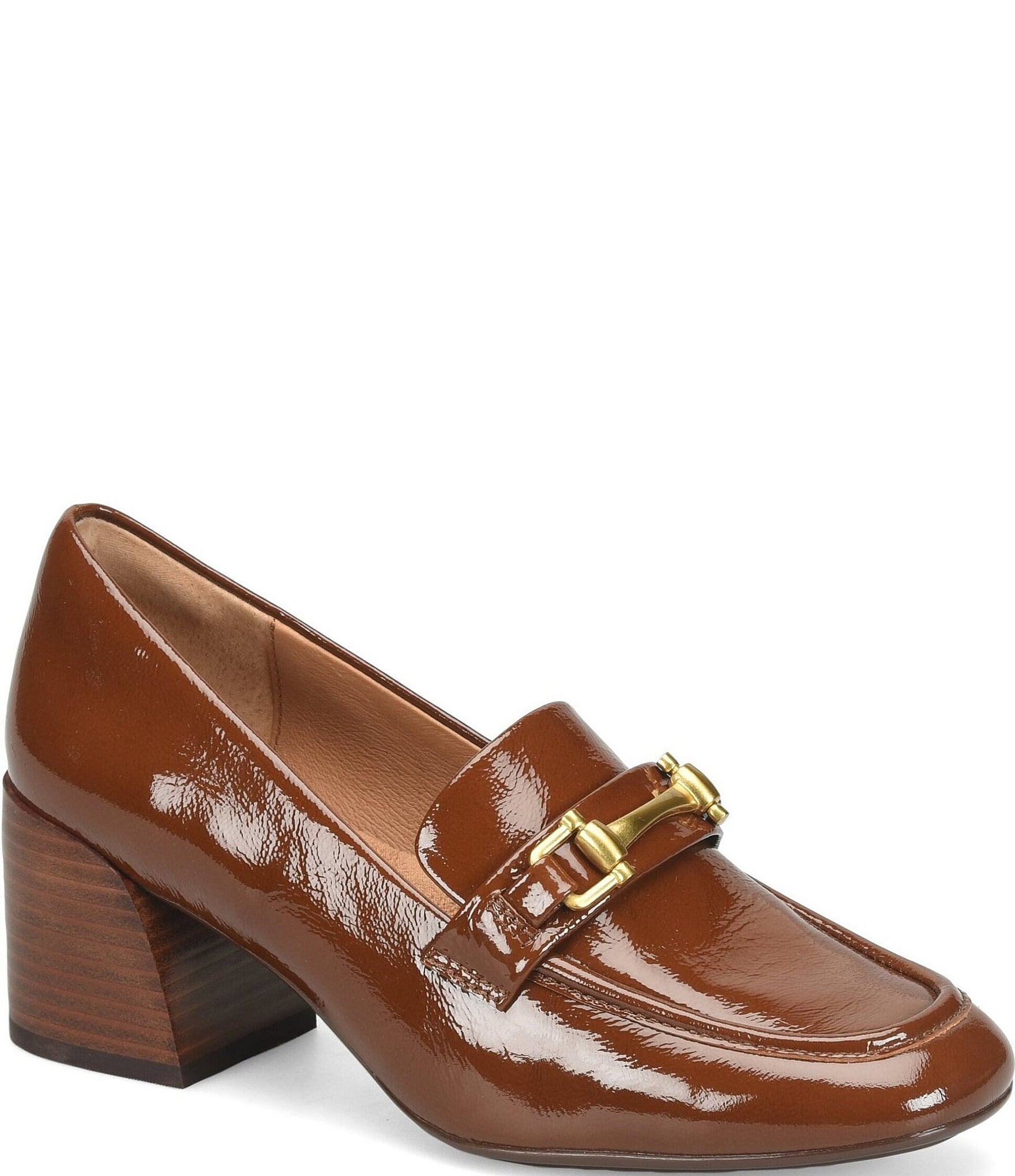Sofft Casandra Patent Leather Block Heel Bit Buckle Loafer Pumps