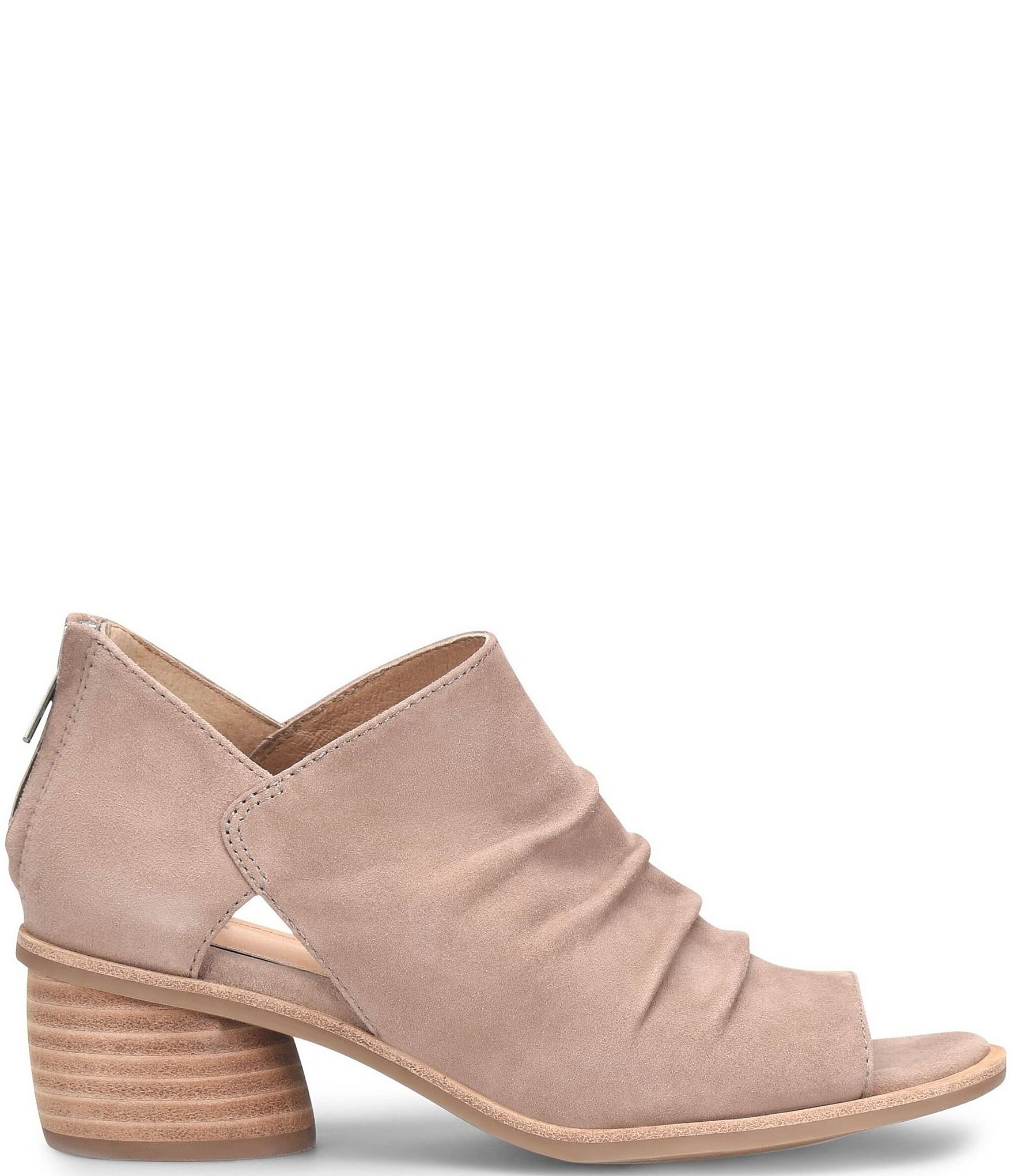 Sofft Catelyn Ruched Suede Rounded Stack Heel Peep Toe Shooties