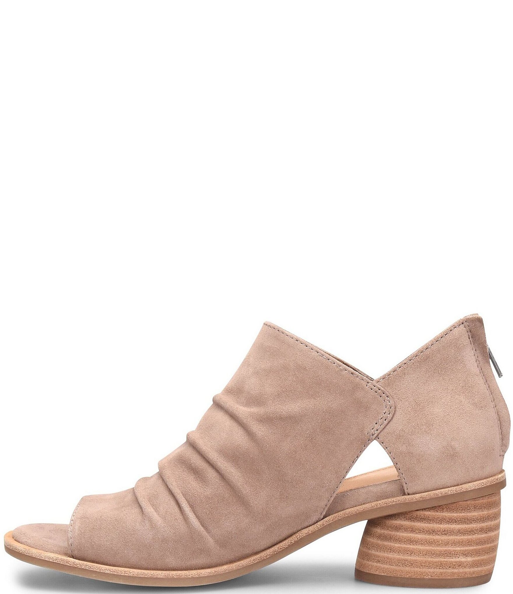Sofft Catelyn Ruched Suede Rounded Stack Heel Peep Toe Shooties