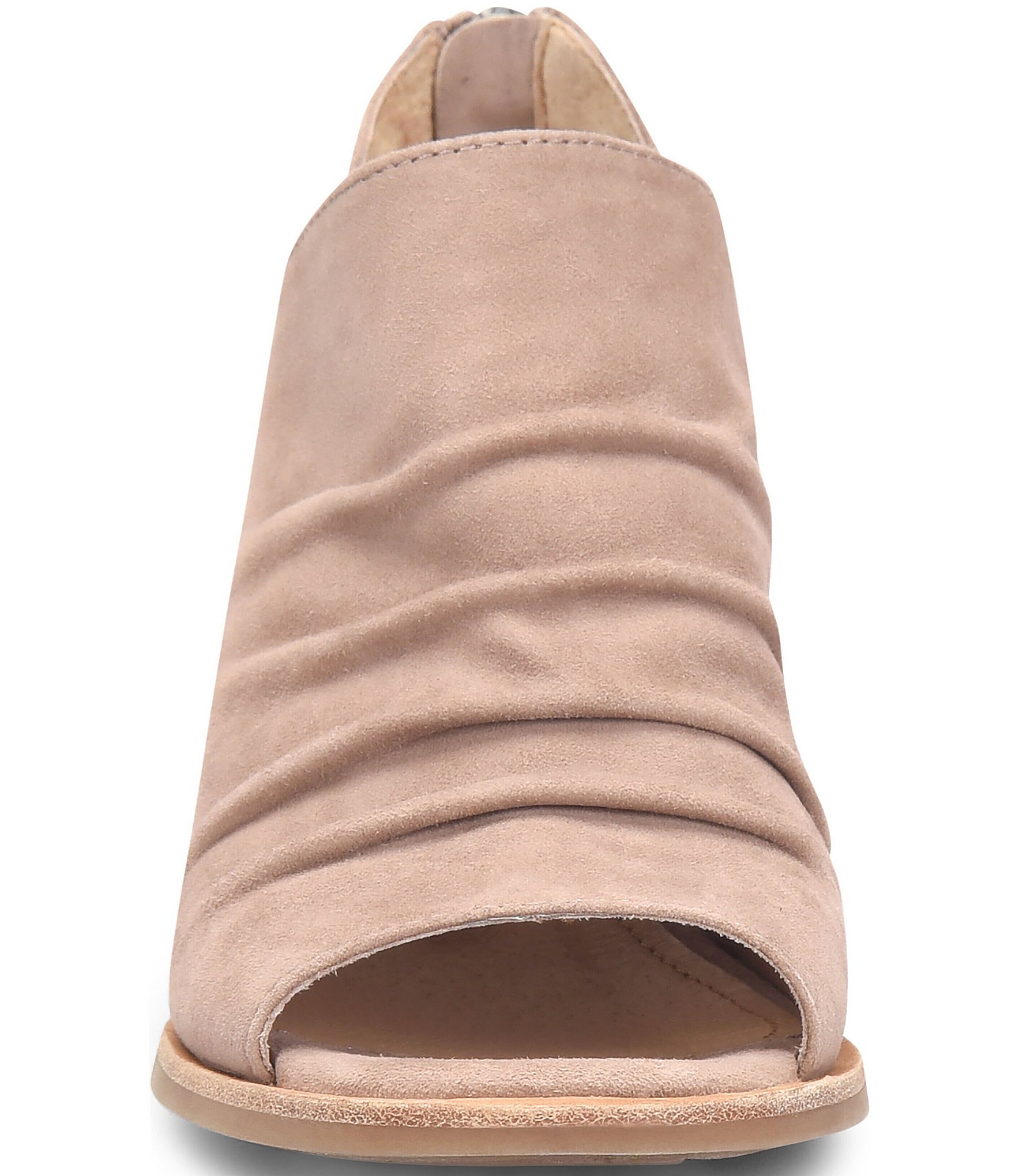Sofft Catelyn Ruched Suede Rounded Stack Heel Peep Toe Shooties