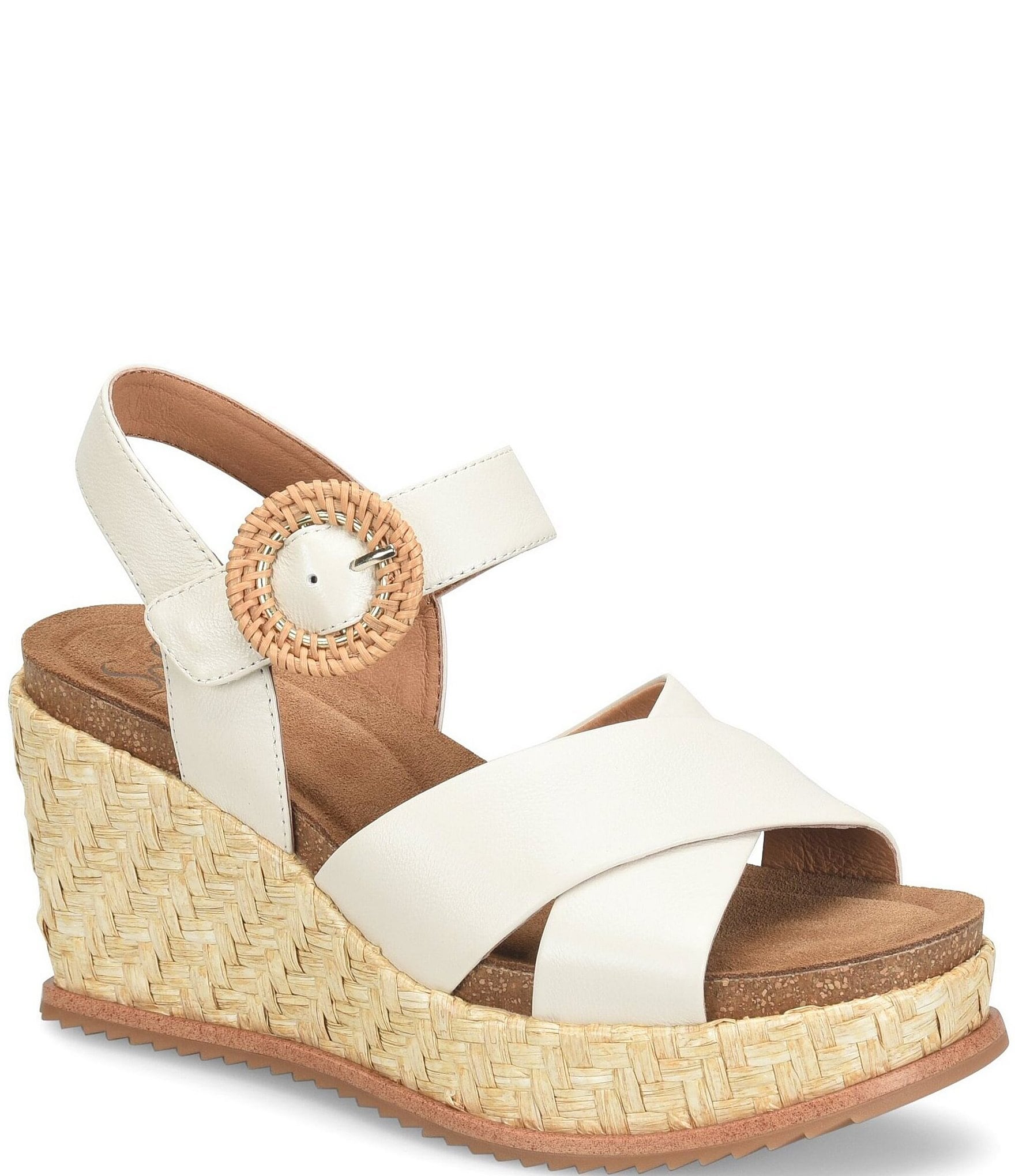 Sofft Dorathy Leather Banded Platform Woven Wedge Sandals
