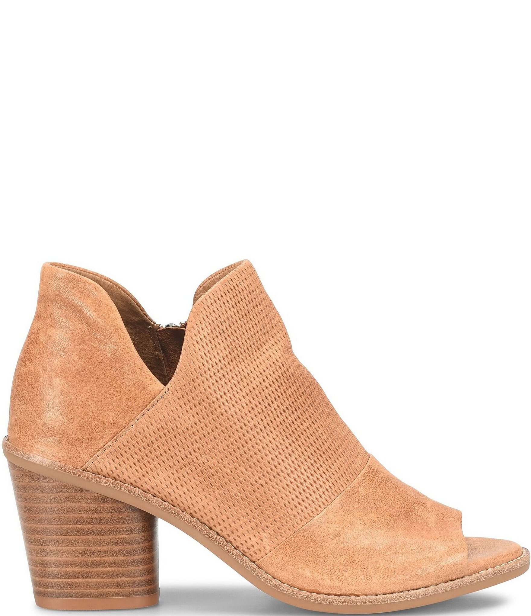 Sofft Molly Perforated Leather Stack Heel Peep Toe Shoes